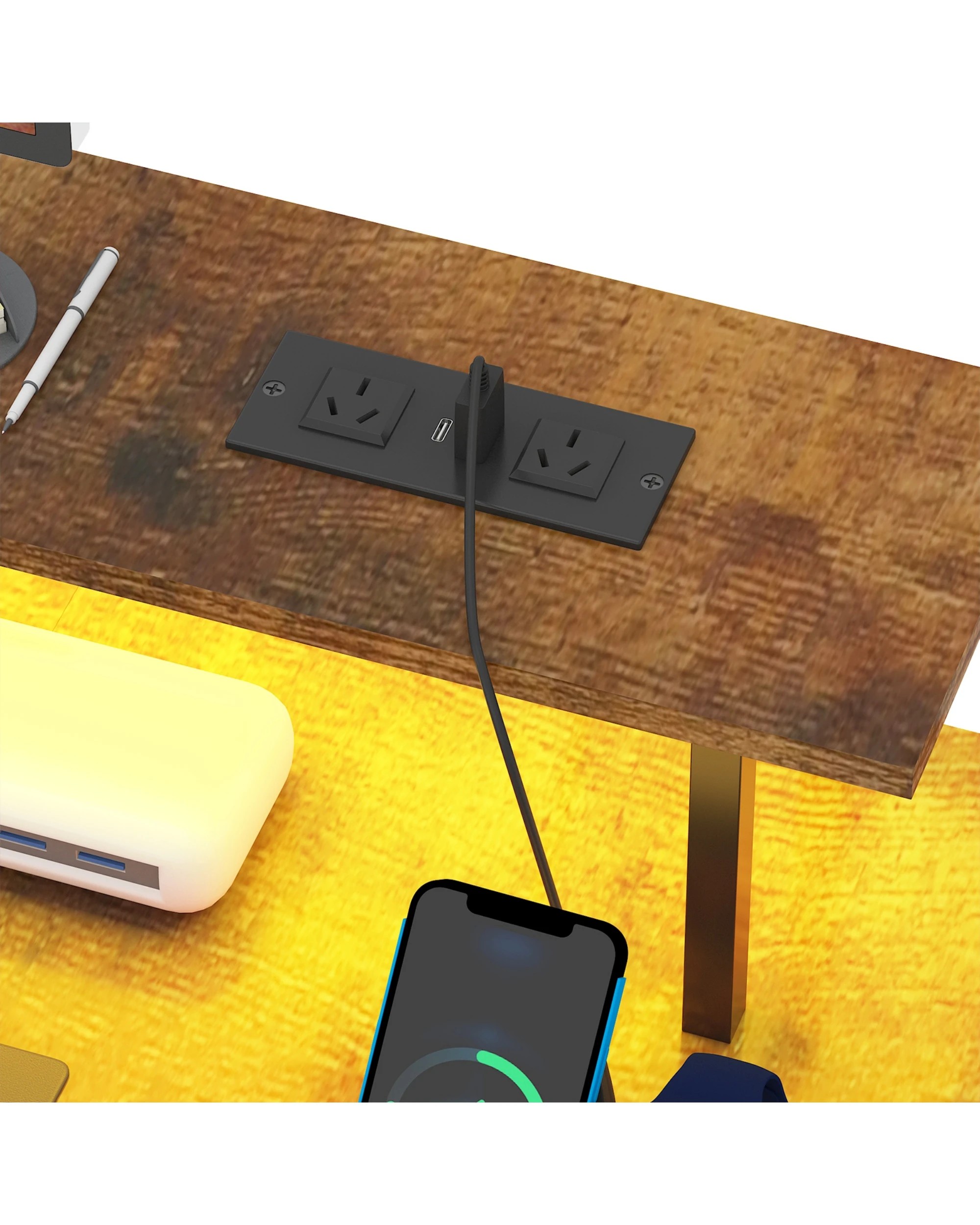 4 Advwin Gaming Desk with LED Lights & Power Outlets, 120cm Computer Desk with 6 Fabric Drawers, 4 of 9