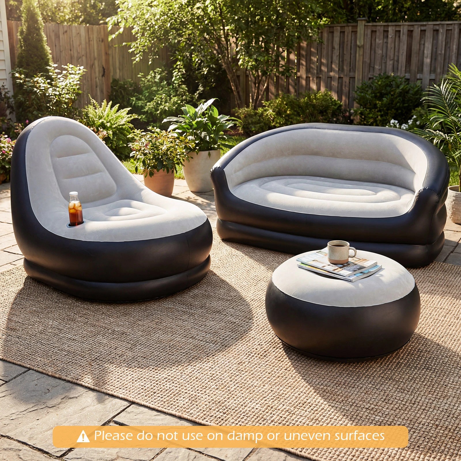 3 Costway 2-Seater Inflatable Couch Air Sofa Loveseat Foldable Blow Up Chair Lounge, 3 of 4