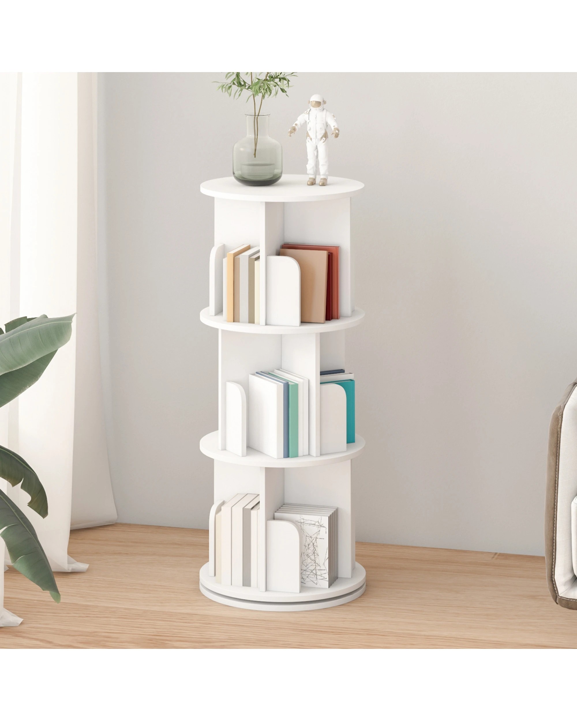 3 Advwin 3-Tier Rotating Bookshelf Corner Storage Rack Display Unit, 3 of 8