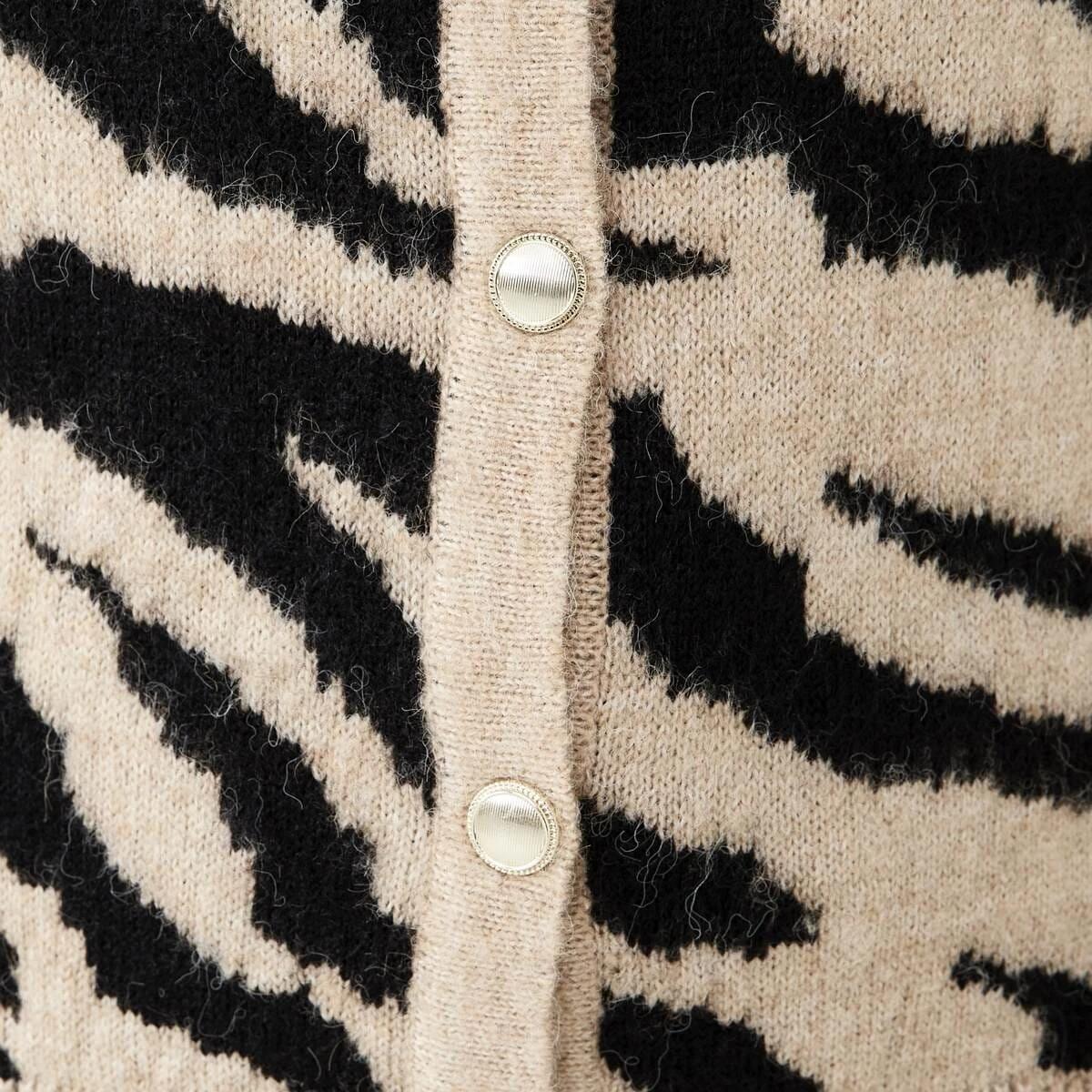 6 Curve Gold Button Printed Cardigan Zebra, 6 of 6