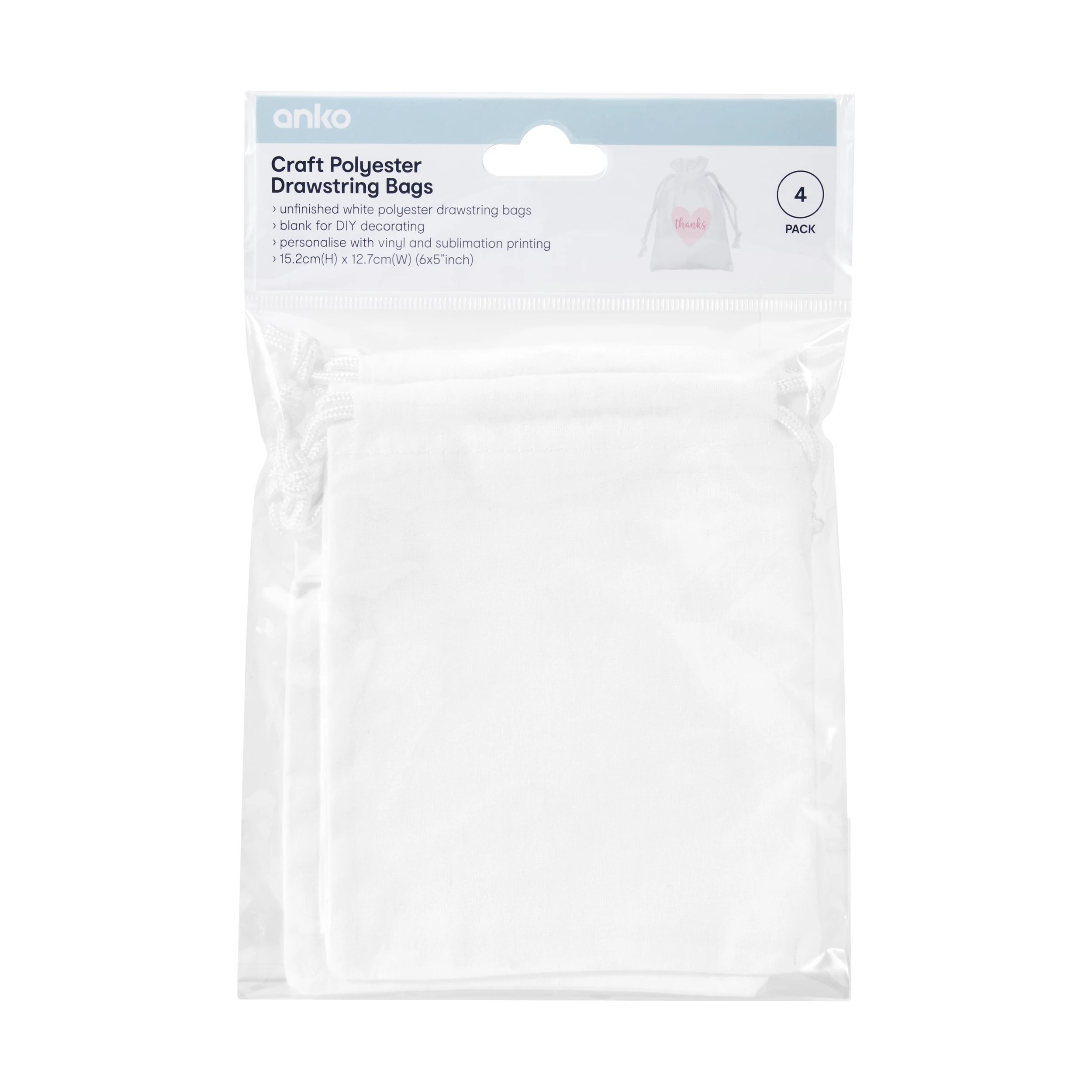 4 4 Pack Craft Polyester Drawstring Bags, 4 of 5