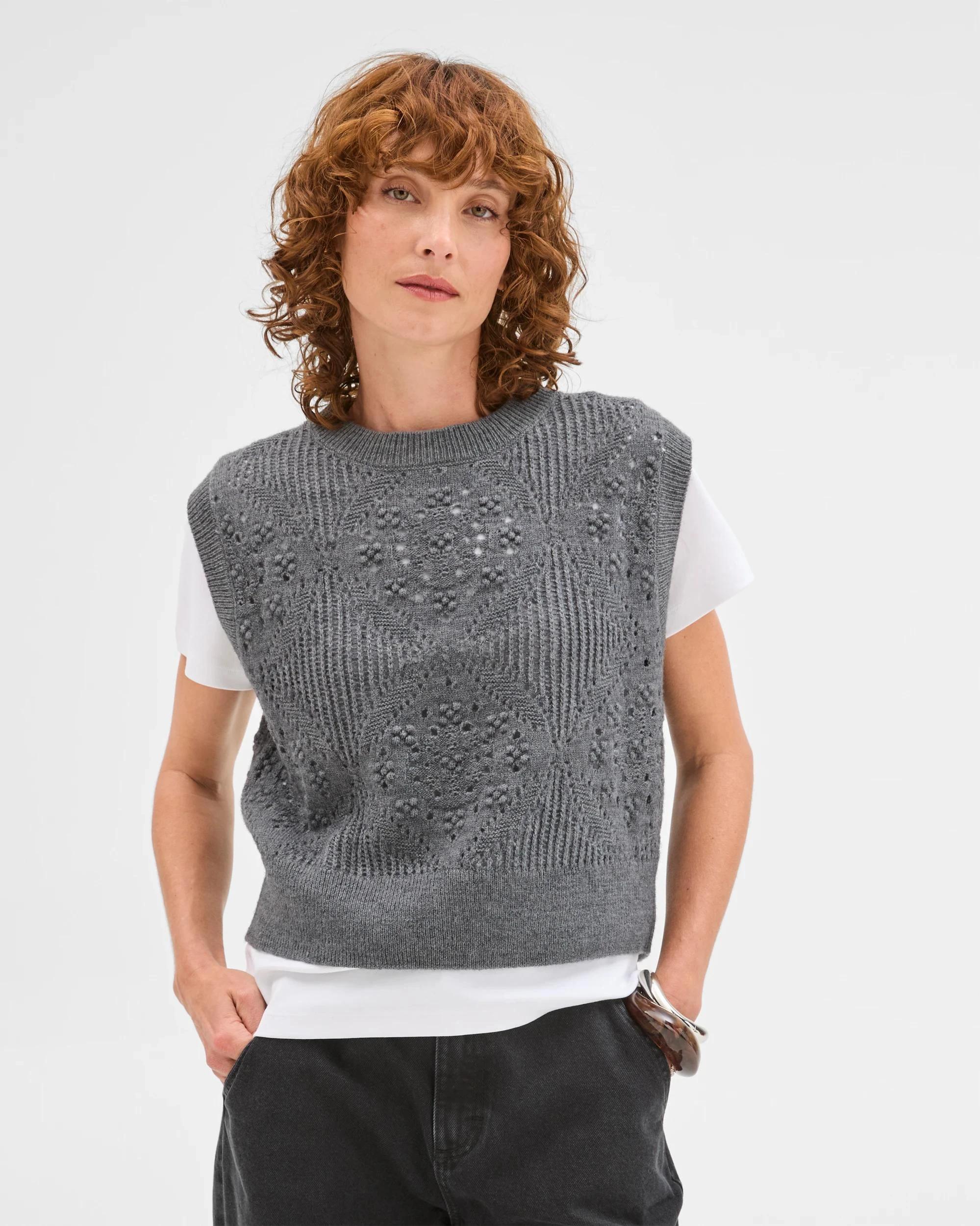 1 Target Woman Pointelle Knit Vest GREY MELANGE, 1 of 5