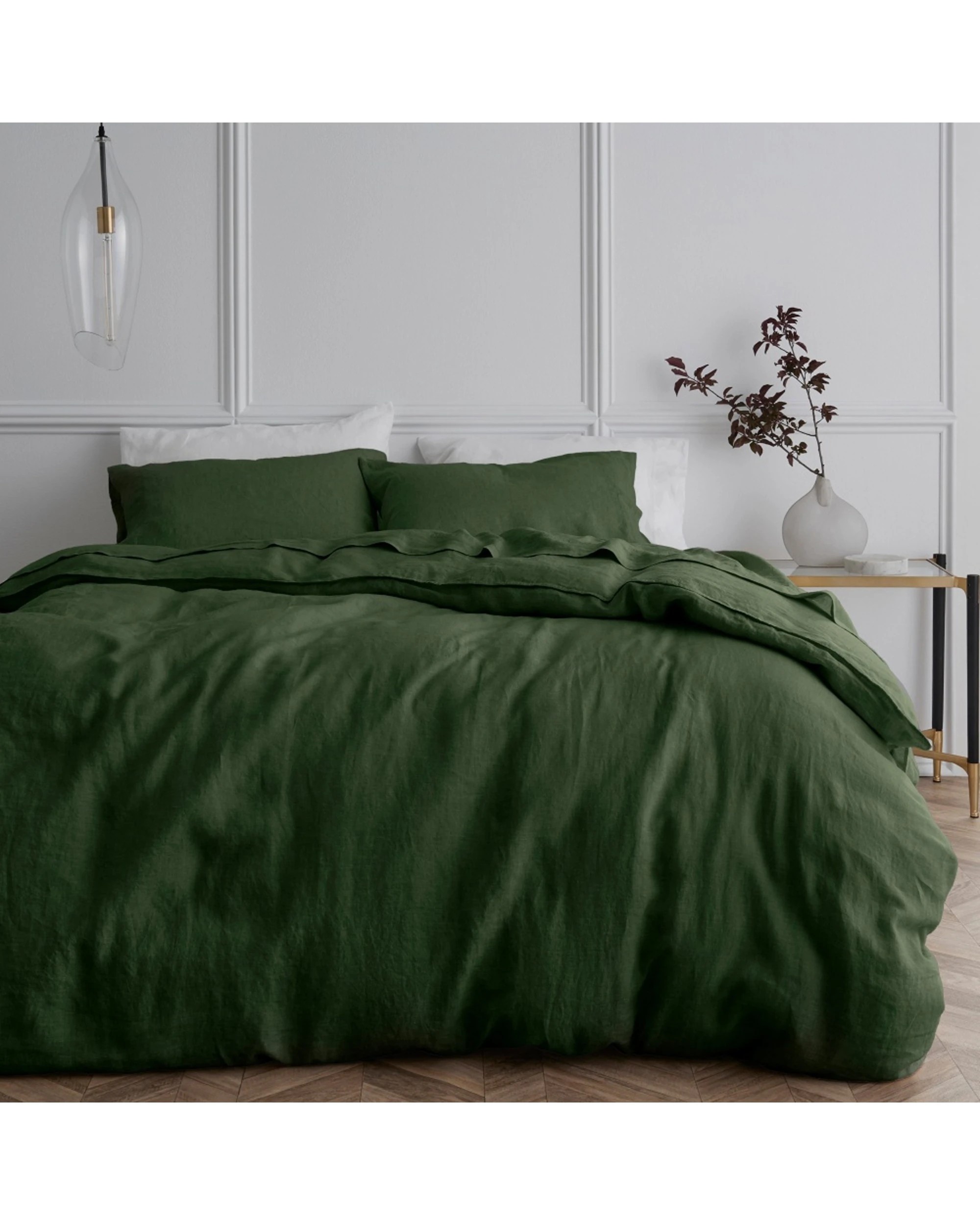 1 Bedding Co Quilt Cover Set 100% French Flax Linen Olive - Queen Bed - Green, 1 of 5
