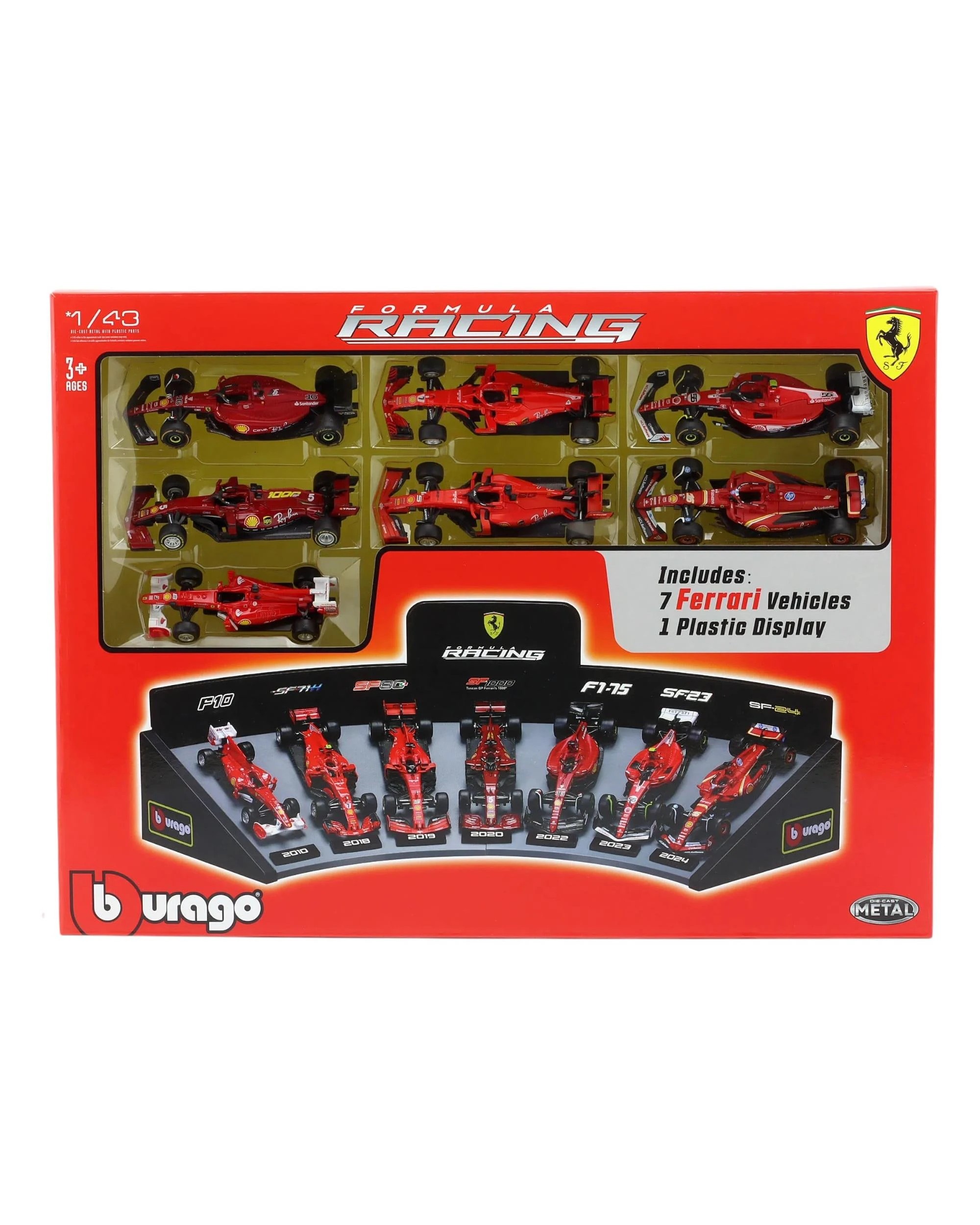 1 Bburago Formula Racing 1:43 Ferrari 7 Piece Collection with Display Stand Gift Set, 1 of 1