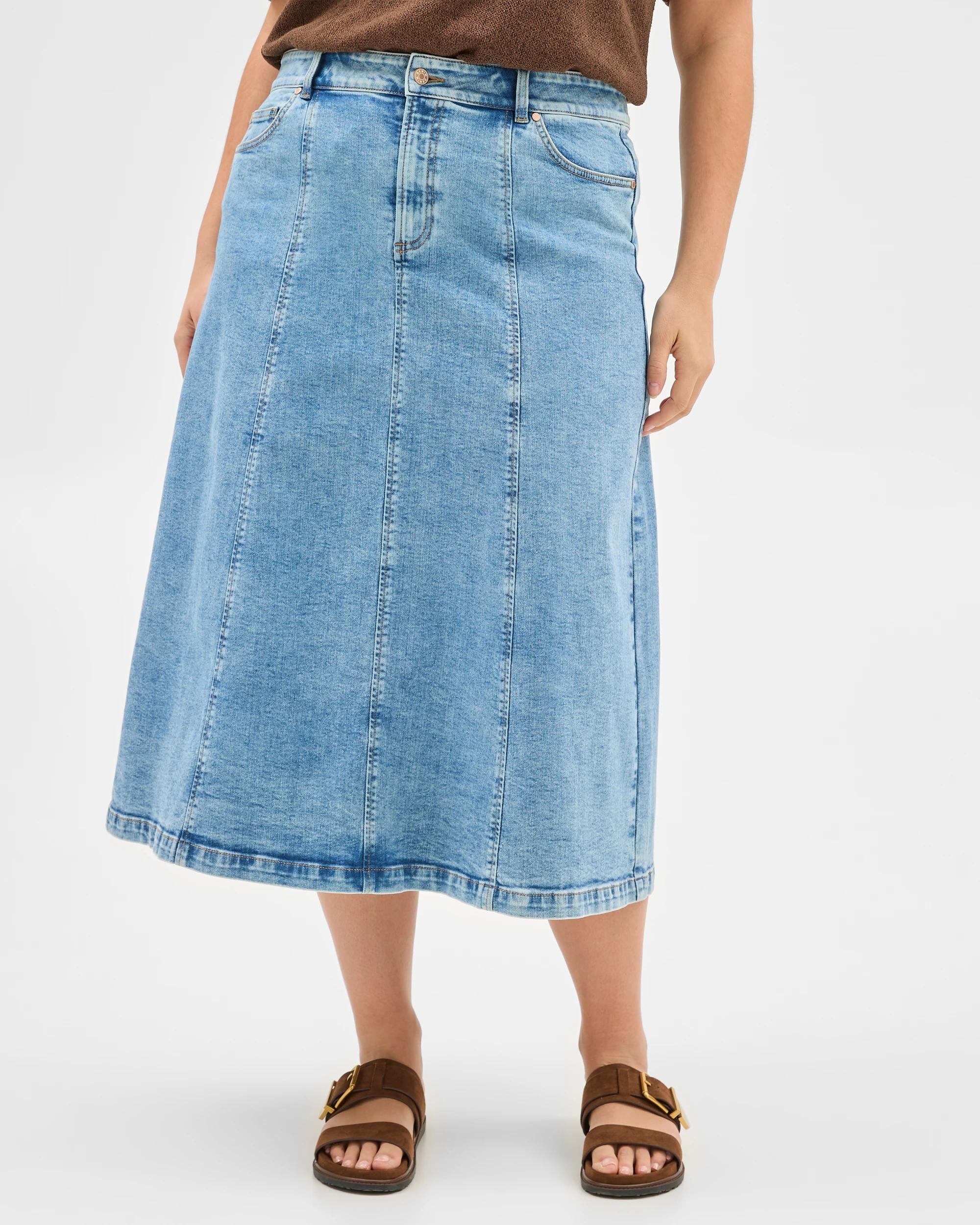 3 Target Plus Size Panelled Denim Midi Skirt ERA BLUE, 3 of 6