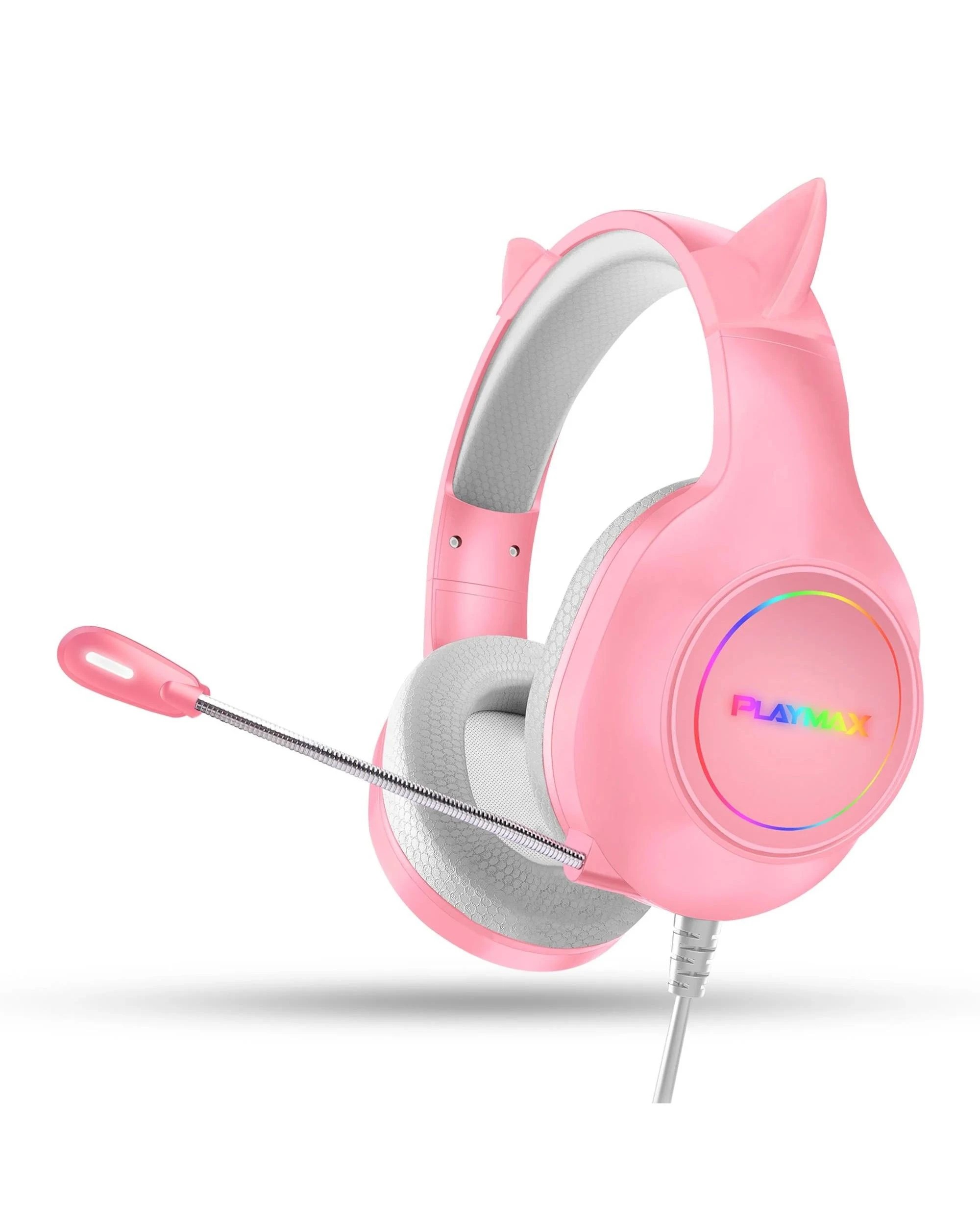 1 Playmax Cat Ear RGB Headset Universal Gaming Headset - Pink, 1 of 5