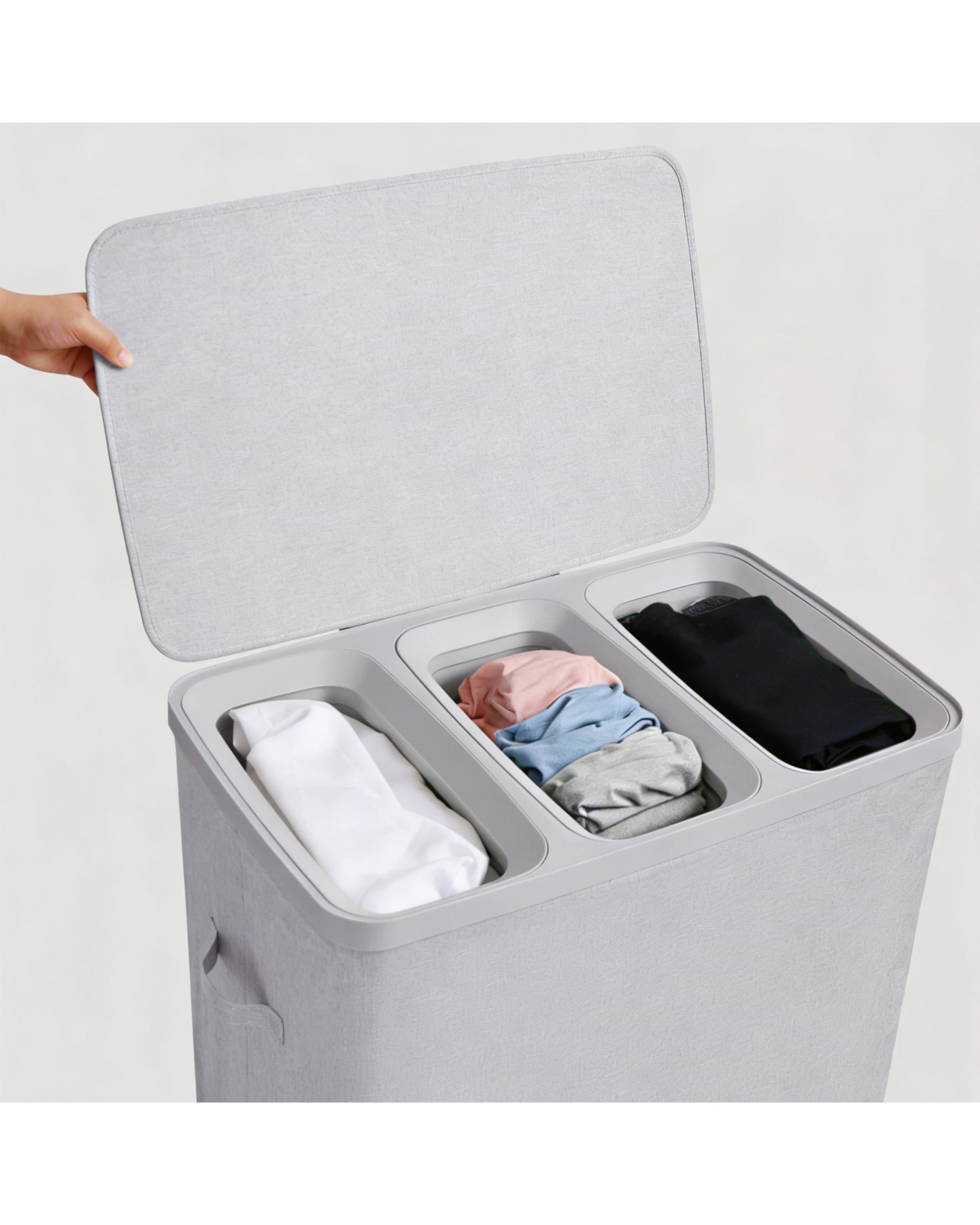 5 Sherwood Voyager 3-Section Laundry Hamper 120L Faux Linen 64x40x67cm - Grey, 5 of 10