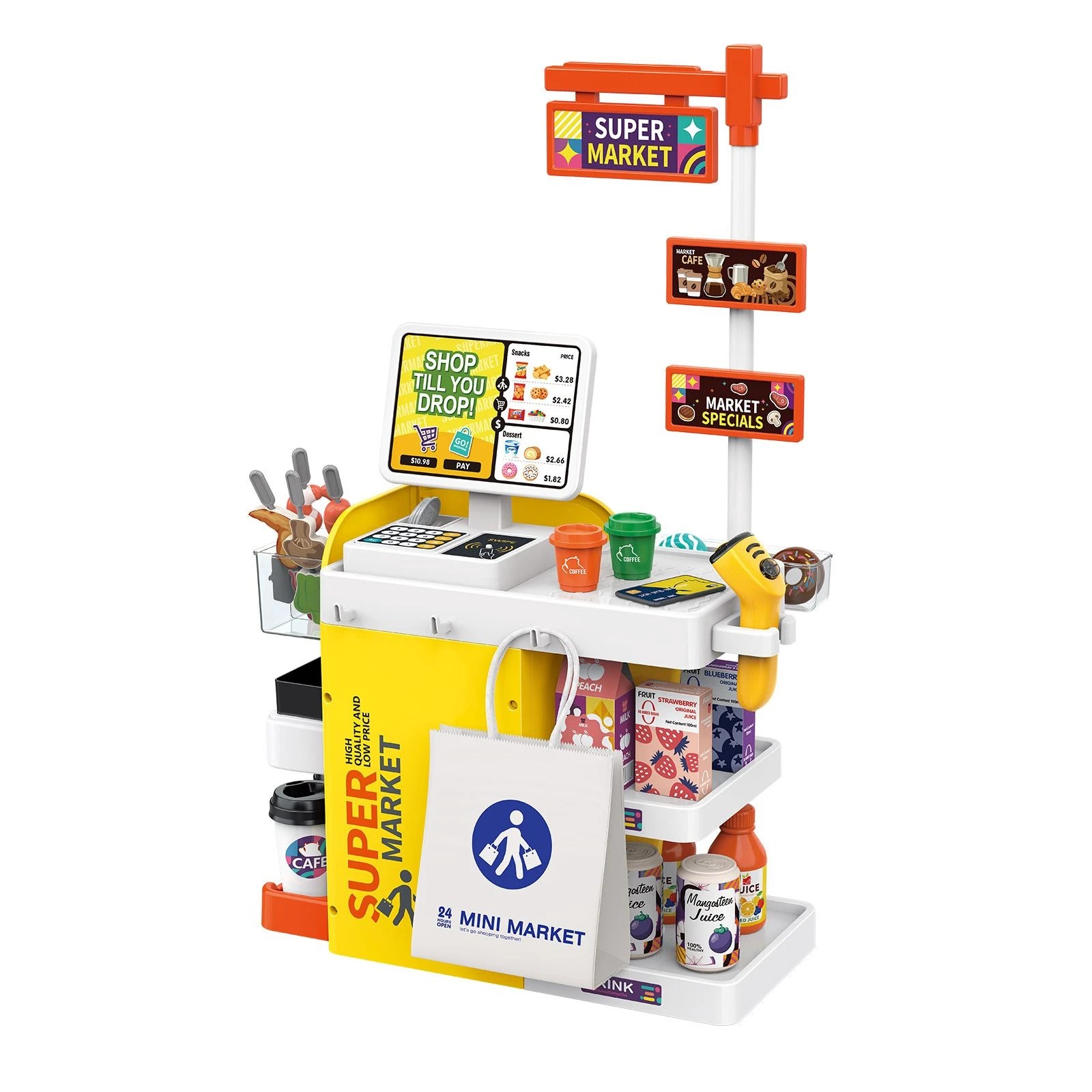 4 Ausway Kids Supermarket Role Playset with Scanner, Cash Register Water Dispenser & Play, 4 of 7