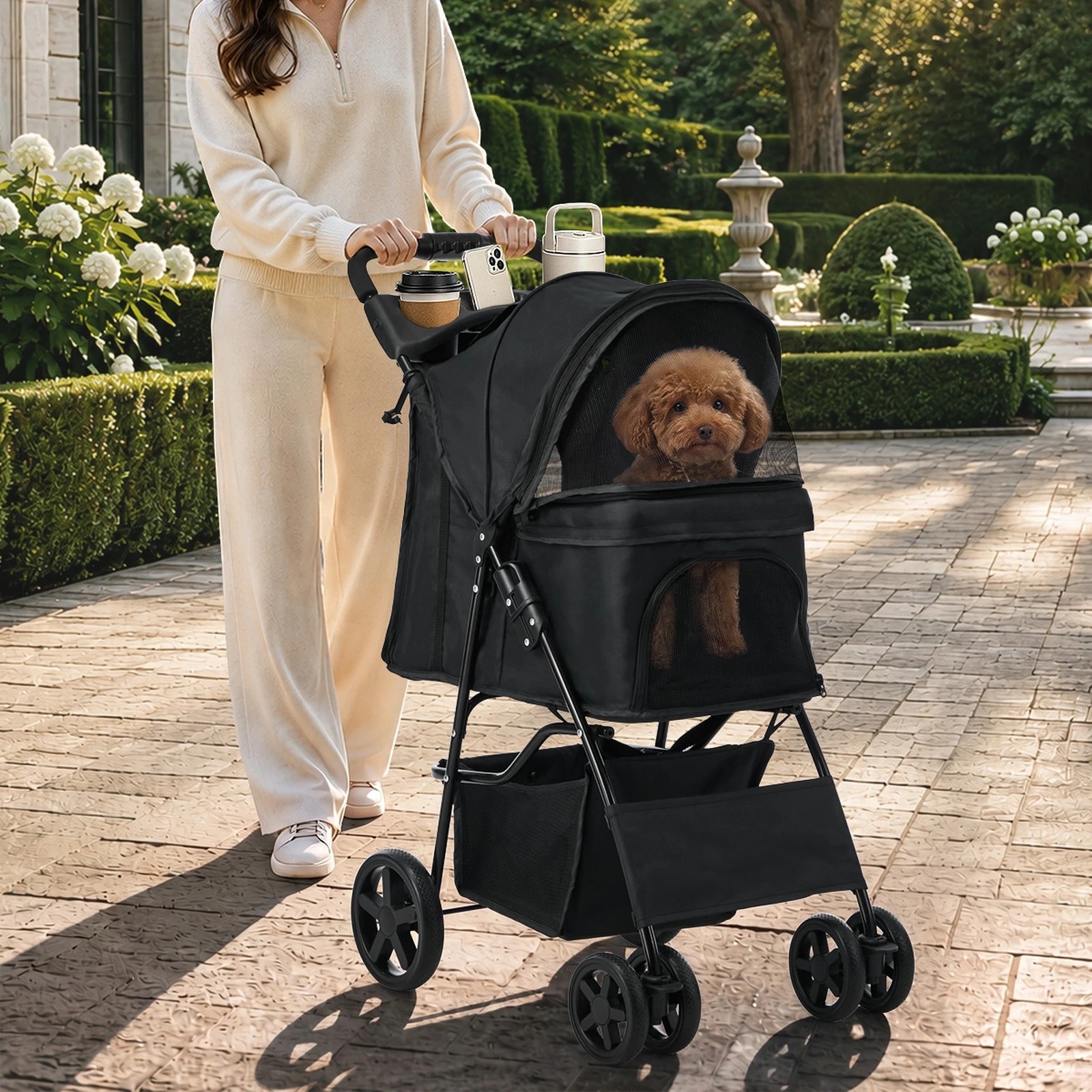 3 Alopet Pet Stroller Pram Dog Cat Carrier Cage Travel Pushchair Storage Foldable - Black, 3 of 9