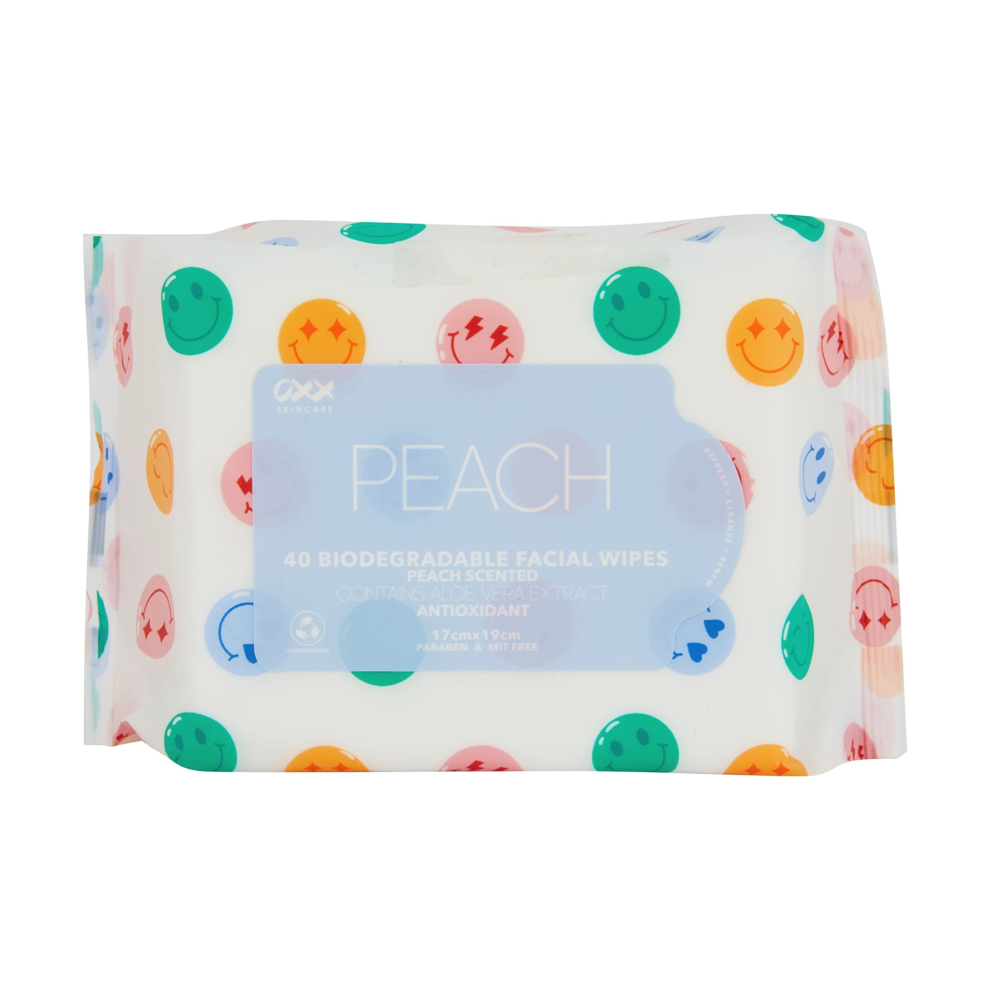 1 OXX Skincare 40 Pack Antioxidant Biodegradable Facial Wipes - Peach Scented, 1 of 4