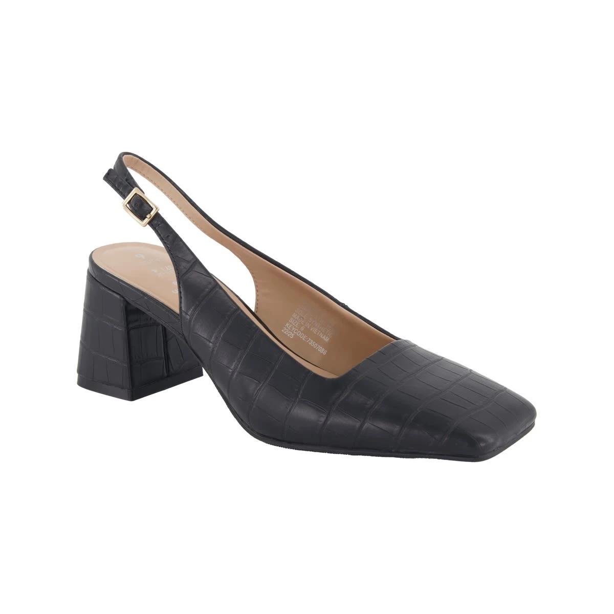 2 Slingback Square Toe Heels CROC BLACK, 2 of 5