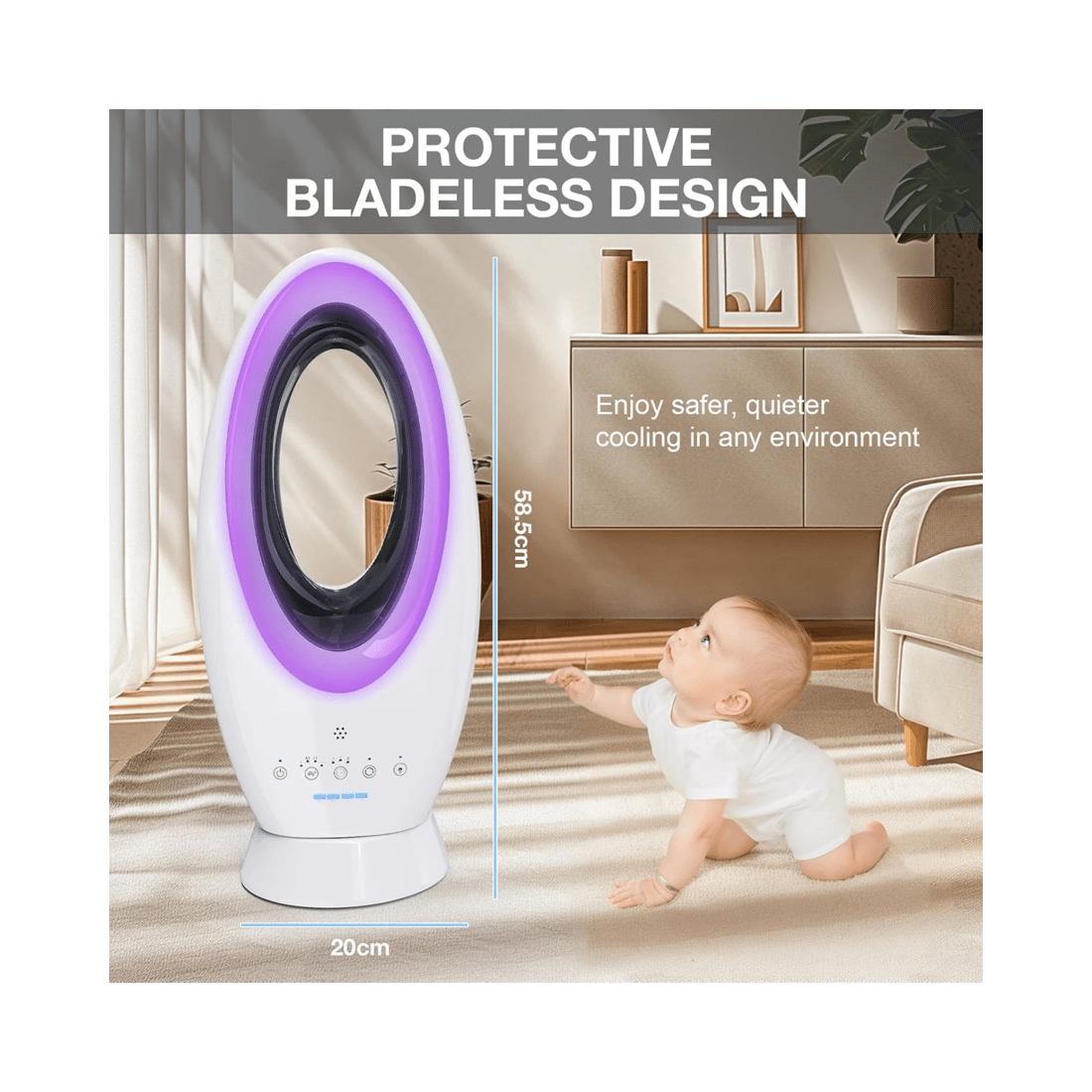 5 Advwin Wireless Bladeless Tower Fan, Outdoor Indoor Use 12000mah, 5 of 7