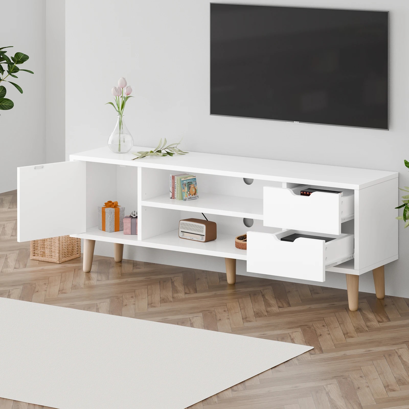 4 Alfordson Entertainment Unit 120cm TV Cabinet Stand Storage Drawer - White, 4 of 9