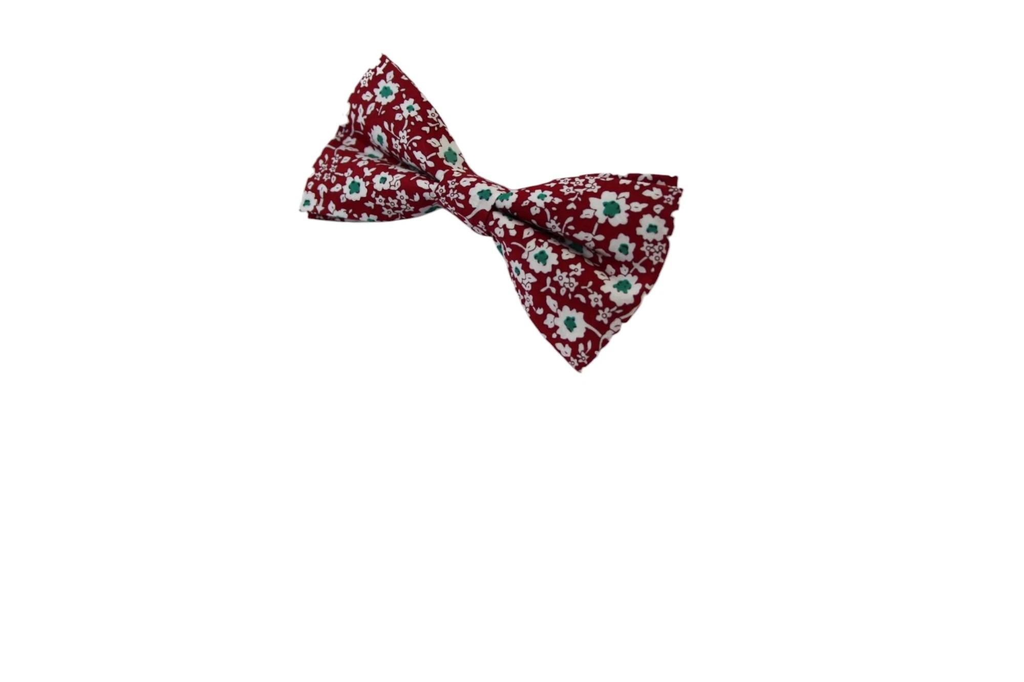 5 Zasel Mens Red With White & Green Flowers Cotton Bow Tie & Pocket Square Set - Multi - Multi, 5 of 5