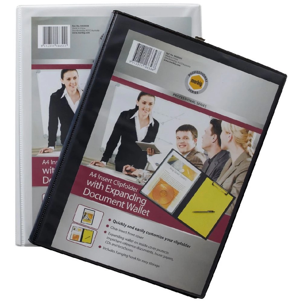 1 Marbig A4 Clipfolder Insert & Pocket Black, 1 of 4