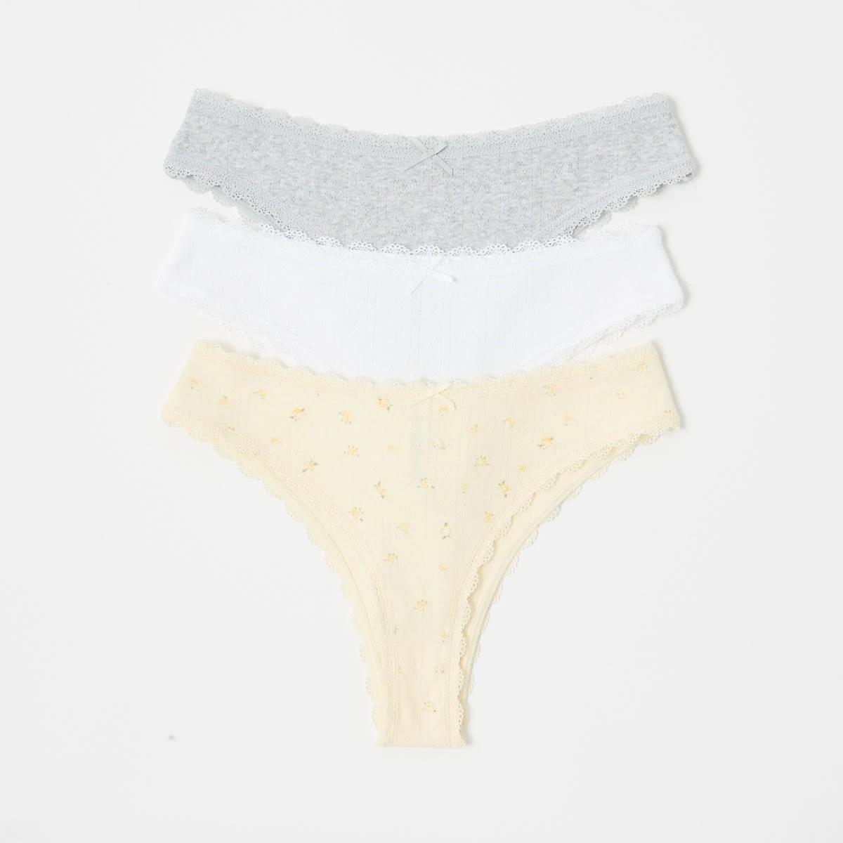 1 3 Pack Pointelle Cheeky Bikini Briefs Yellw Flrl, 1 of 8