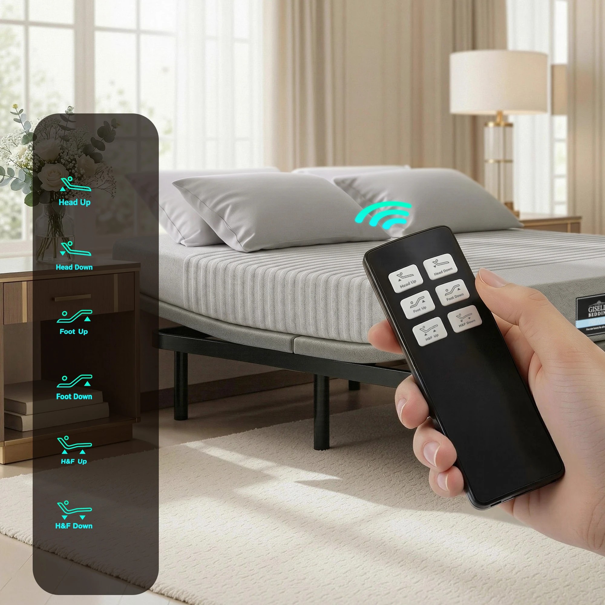 7 Artiss Double Electric Adjustable Beds and Giselle Memory Foam Mattress Bundle - Multi, 7 of 10