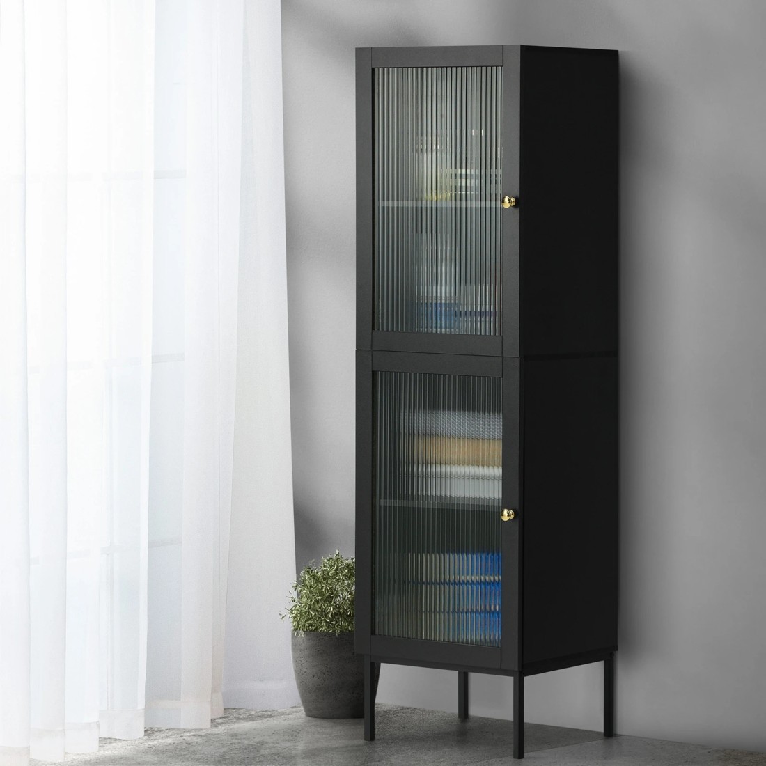 2 Oikiture Storage Cabinet Tall Slim Cupboard Tempered Glass Door
 - Black, 2 of 9