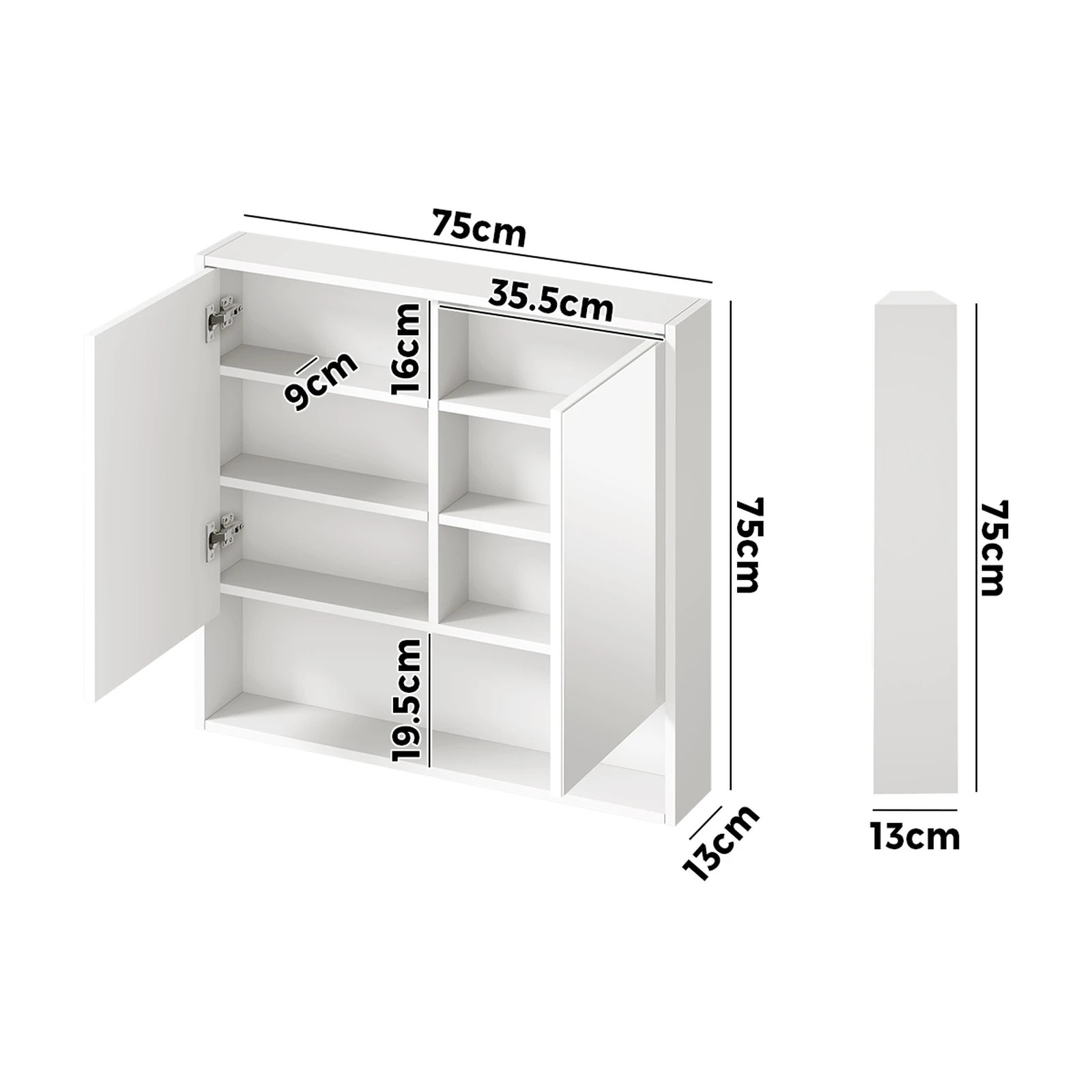 7 Welba Bathroom Mirror Cabinet Storage 750x750mm - White, 7 of 7