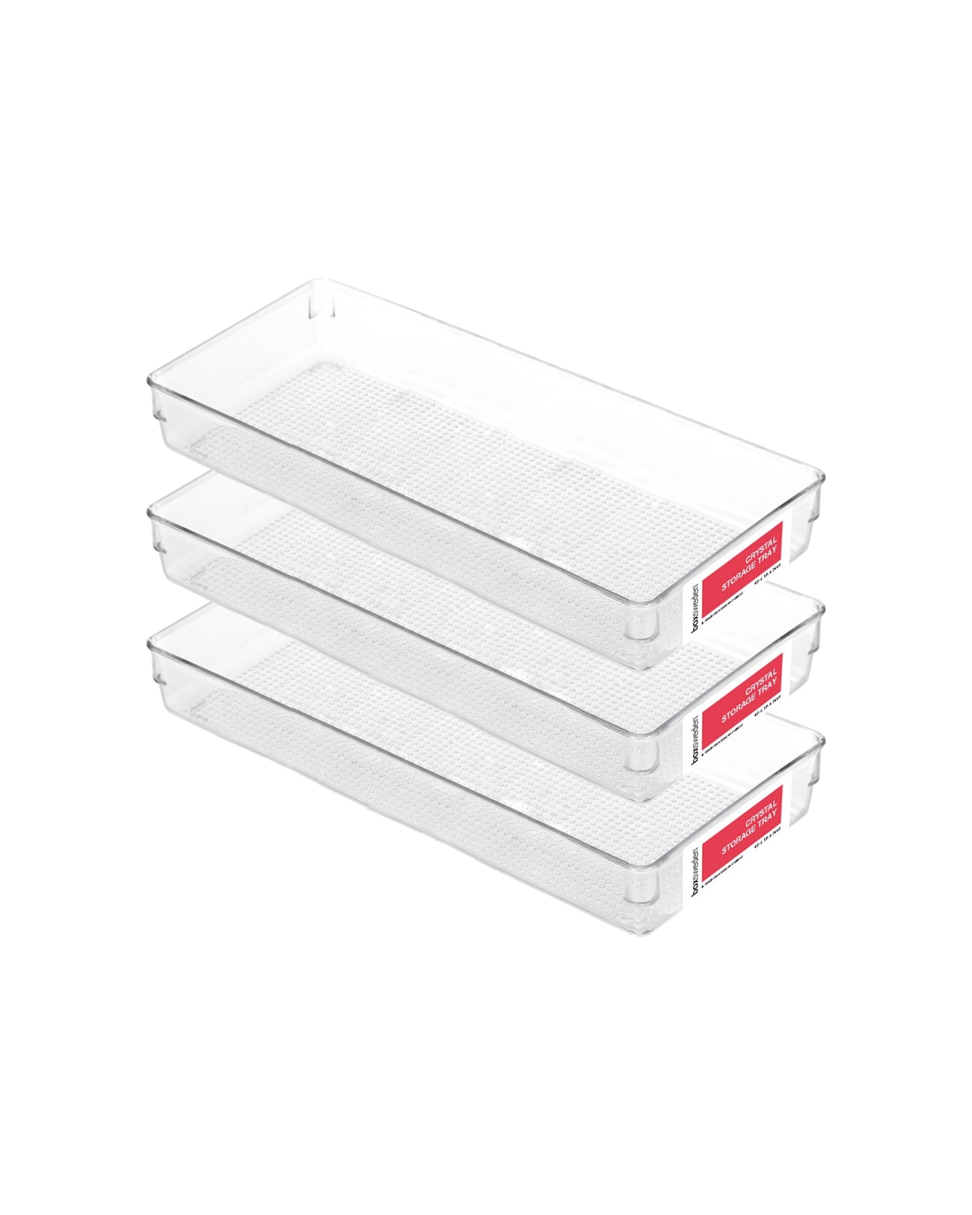 1 Boxsweden 3x Crystal Storage Tray Durable Organisers Large - Clear, 1 of 2