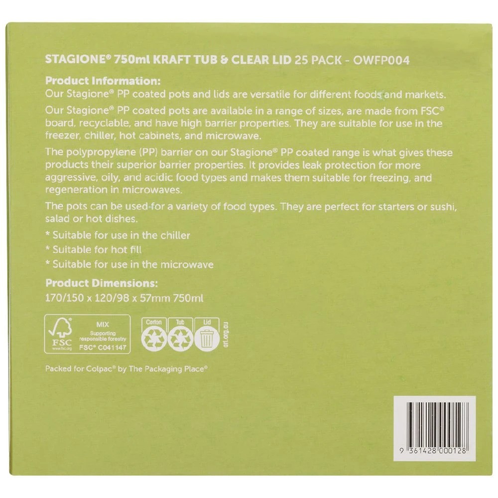 2 Colpac Stagione Kraft Tub and Lid 750ml 25 Pack, 2 of 8
