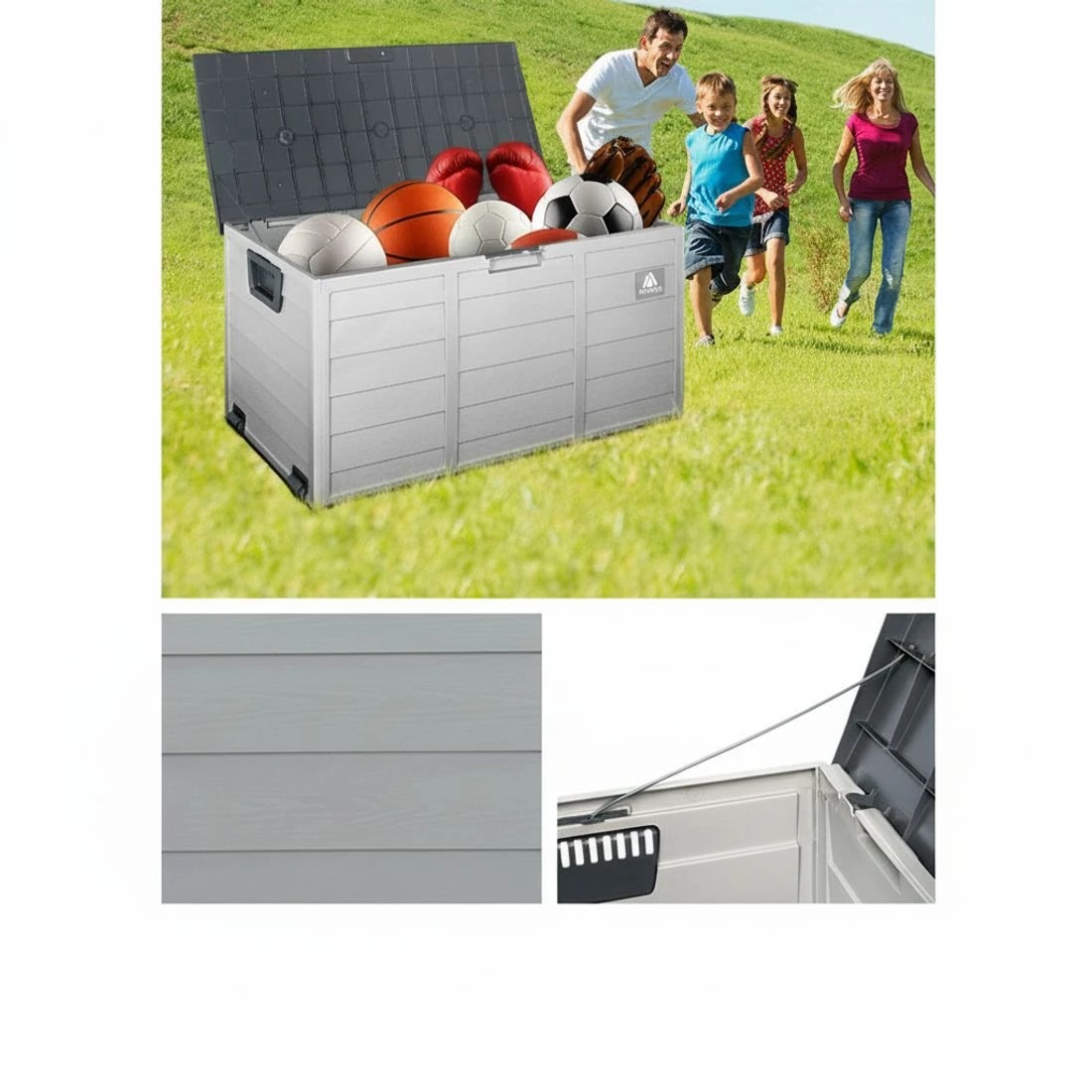 6 Gardeon Outdoor Storage Box 290L Lockable Organiser Garden Deck Shed Tool - Grey, 6 of 8