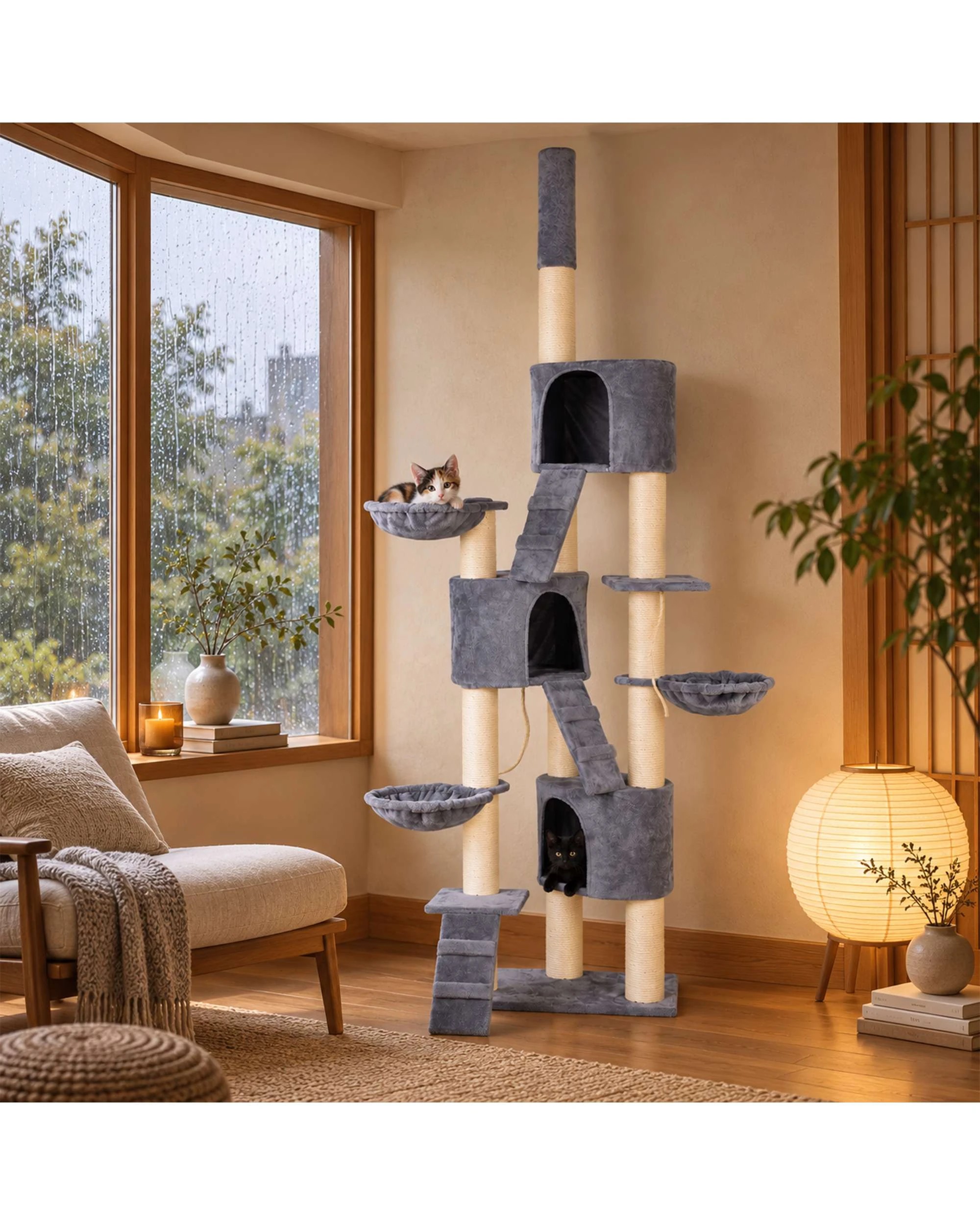 2 Advwin Floor to Ceiling Cat Tree Tower 230-254cm Scratching Post Scratcher Tower Condo House Furniture, 2 of 10