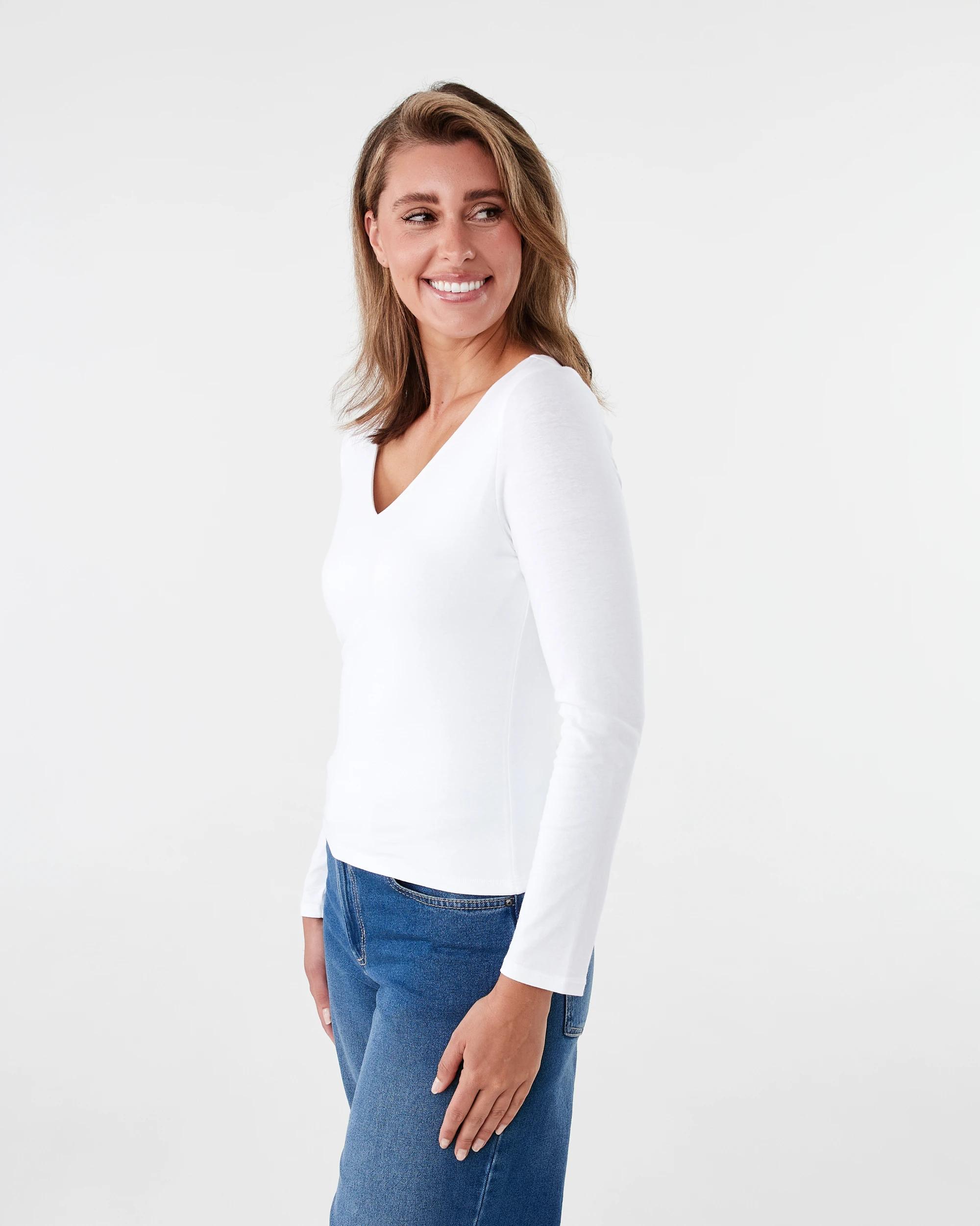 2 Long Sleeve V-Neck Top White, 2 of 5