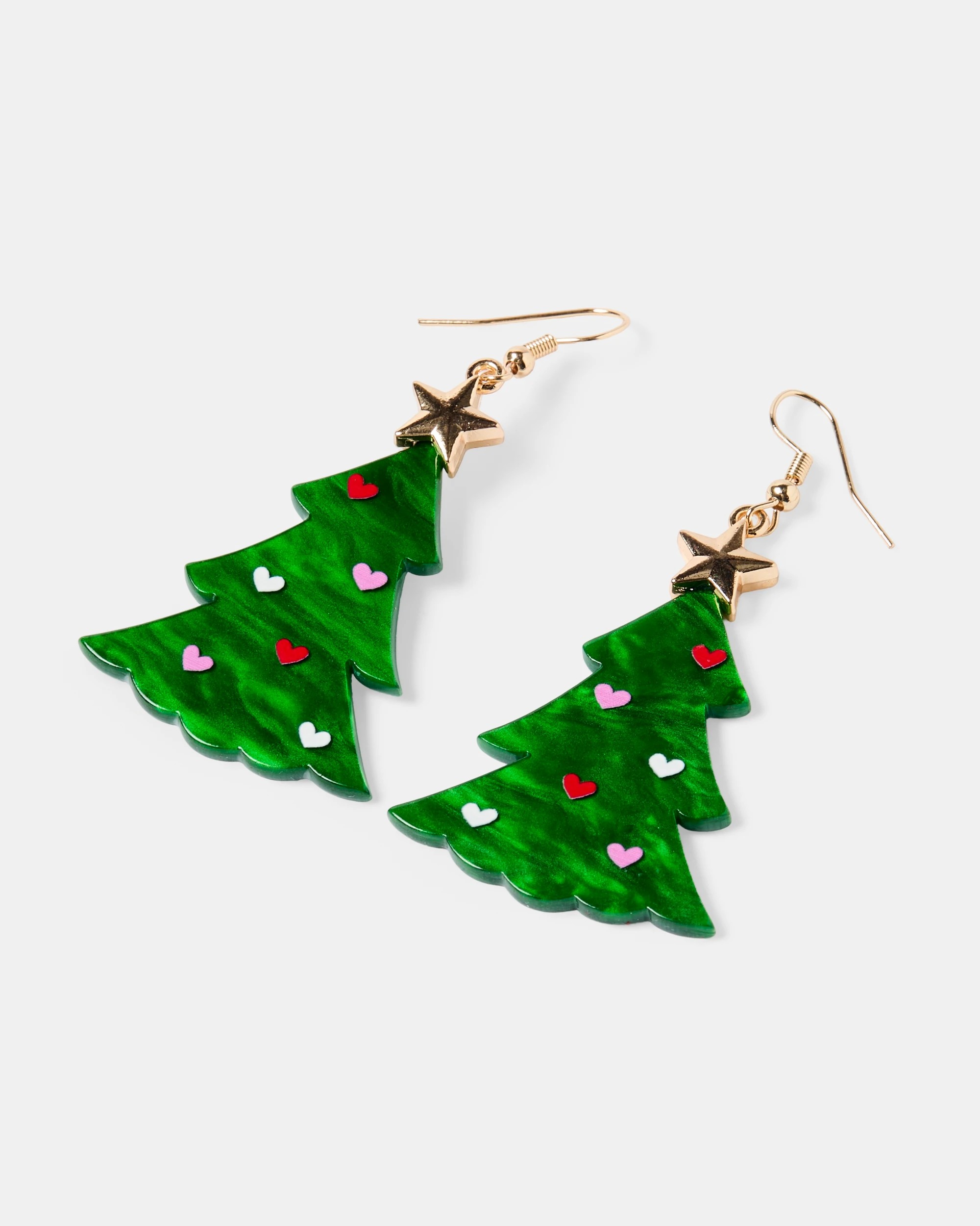 2 Christmas Tree Earrings - Green and Gold Tone, 2 of 4