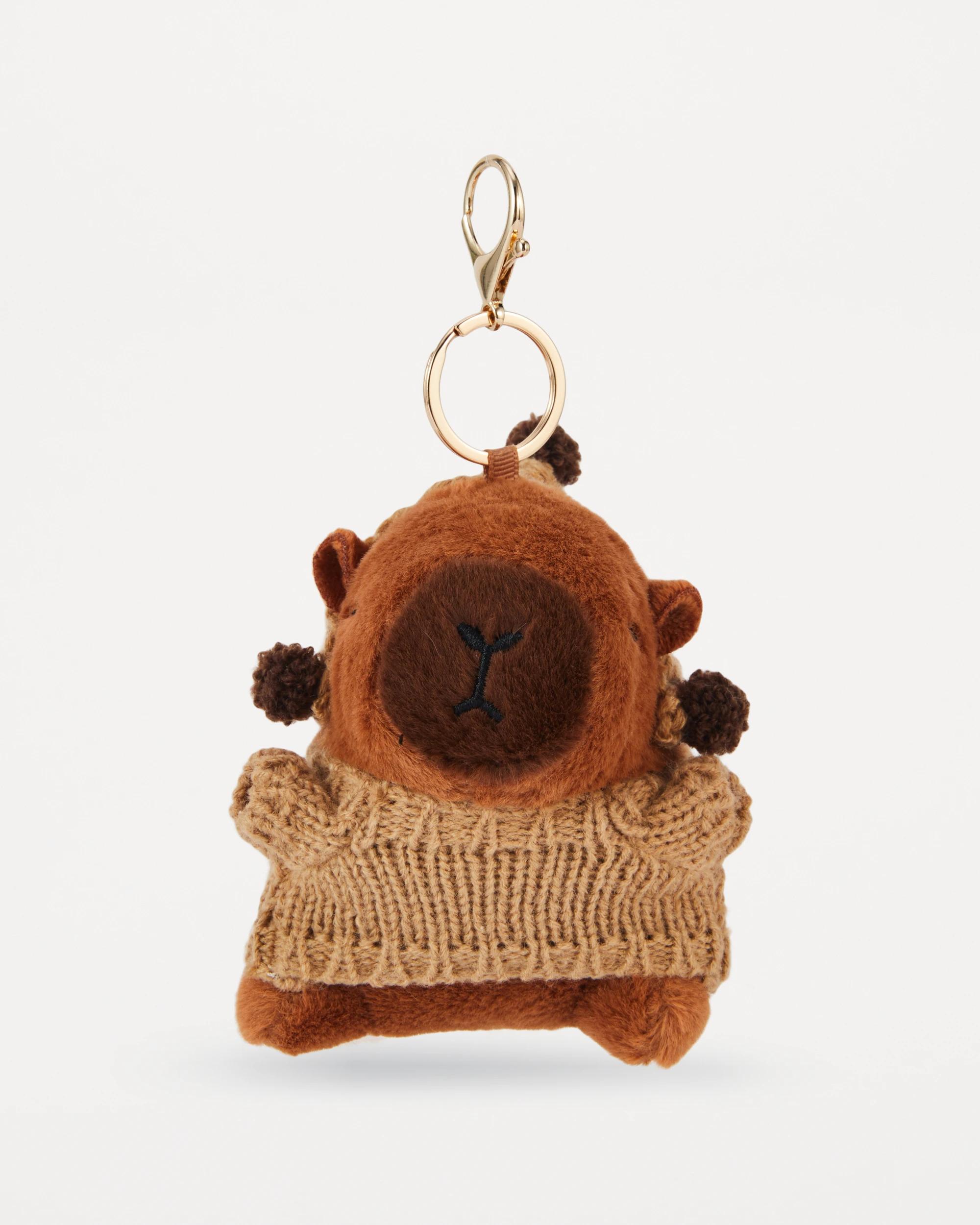 2 Capybara Knit Charm Keyring - Brown and Gold Tone Brown, 2 of 5