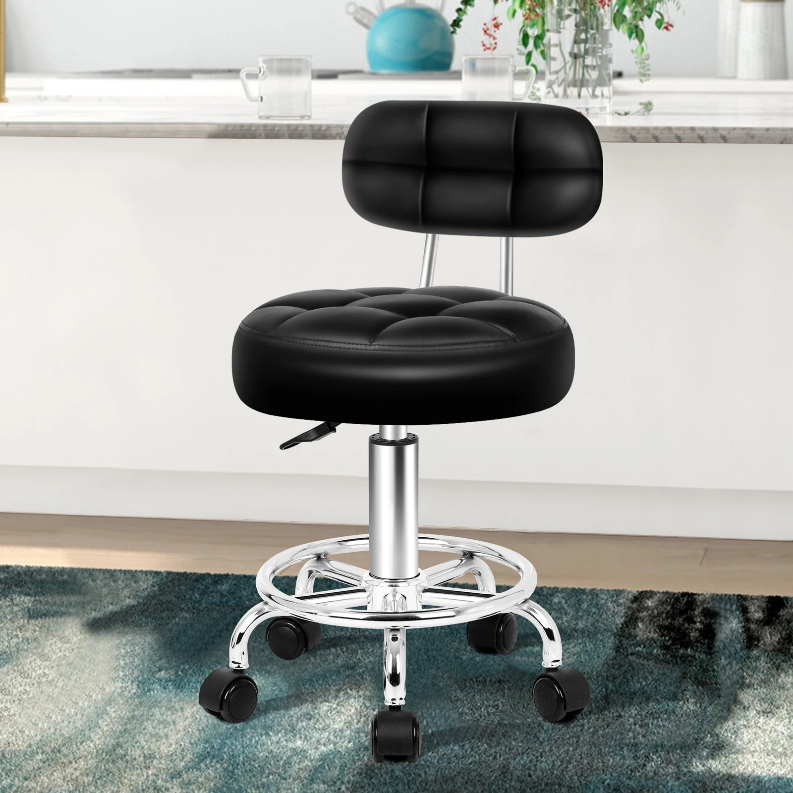 3 Alfordson 2x Salon Stool Backrest Swivel Barber Hair Dress Chair Riley - Black, 3 of 10