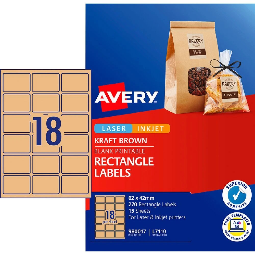 1 Avery 18UP Rectangle Labels Kraft Brown 15 Sheets, 1 of 6