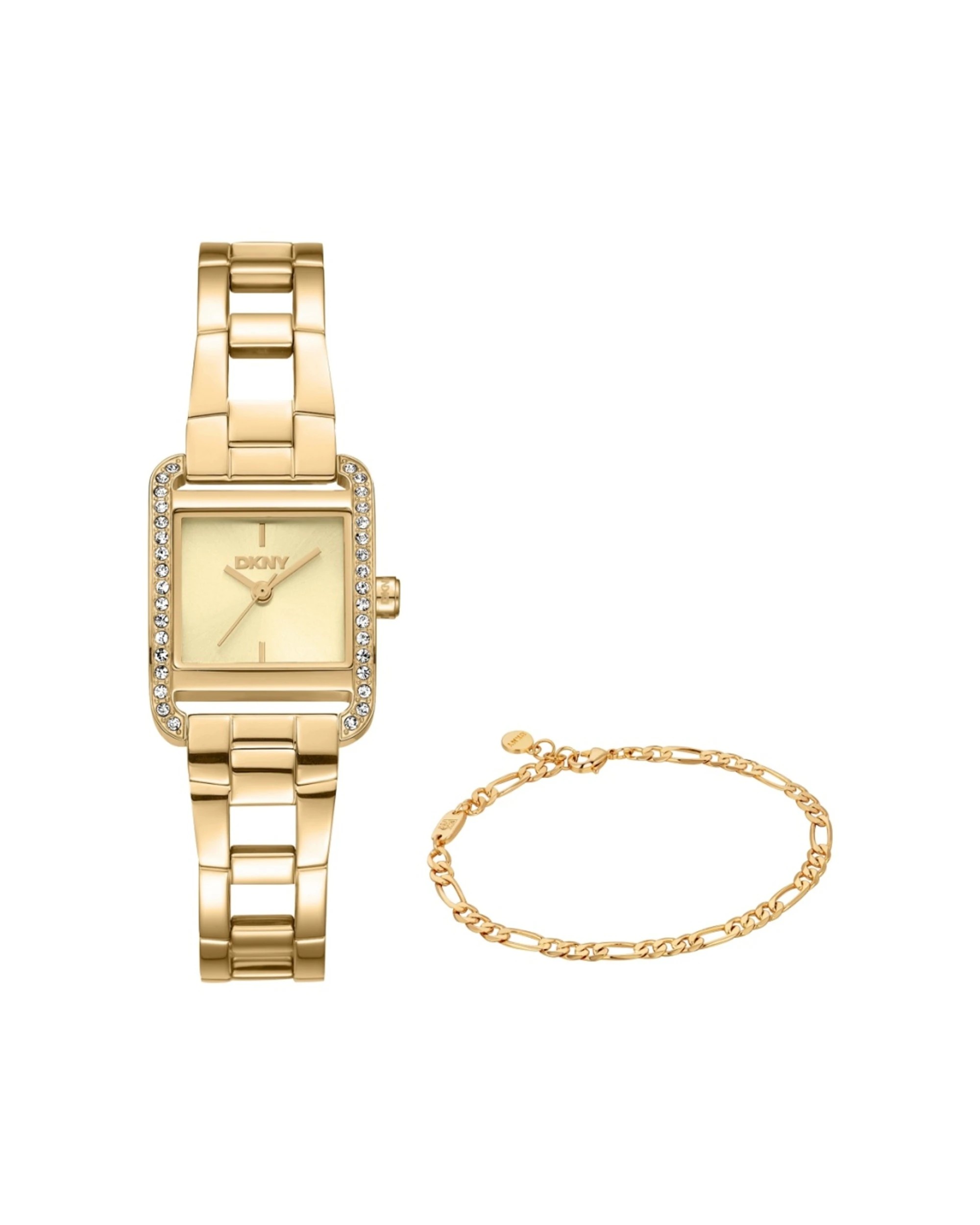 1 DKNY Mini Women's Gold Watch Champagne Dial 21x27mm With Bracelet 19cm+1cm, 1 of 4