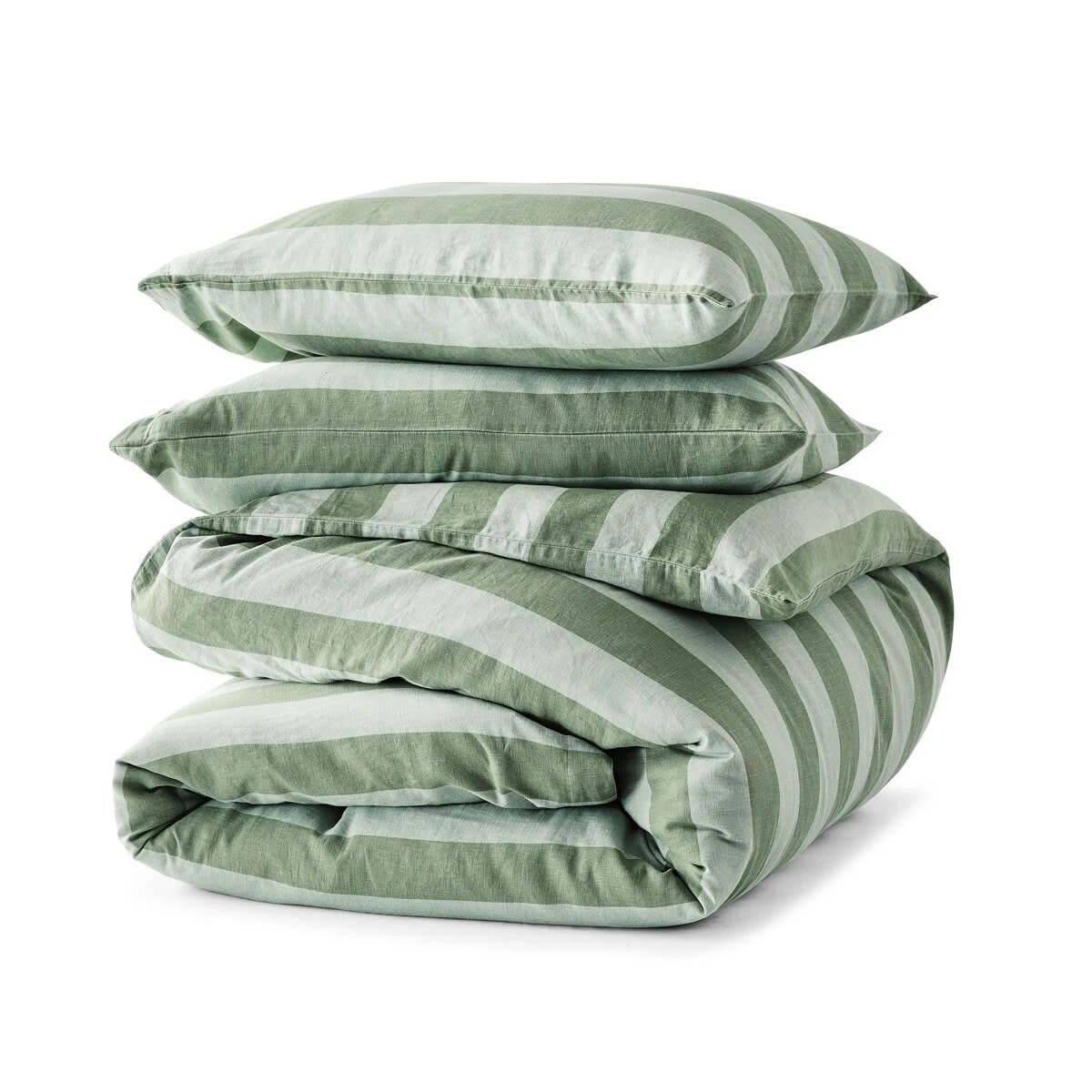6 Stripe Linen Cotton Quilt Cover Set - King Bed, Green, 6 of 7