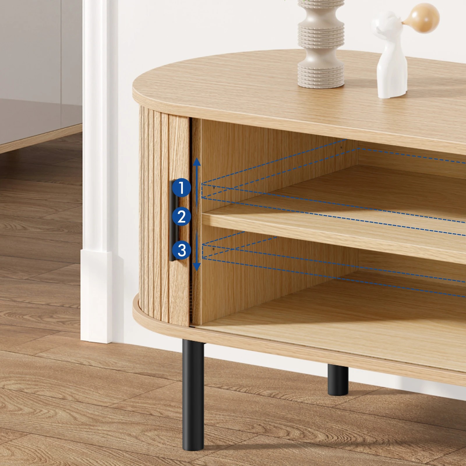 8 Alfordson TV Cabinet 160cm Entertainment Unit Stand Tambour Sliding Doors  - Oak, 8 of 10