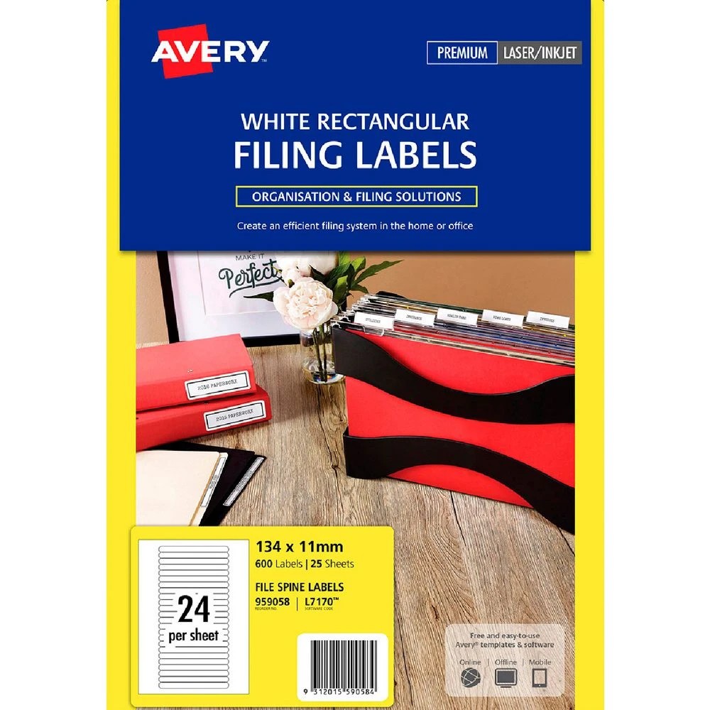1 Avery 24UP Inkjet Laser Spine Filing Labels White 25 Sheets, 1 of 5