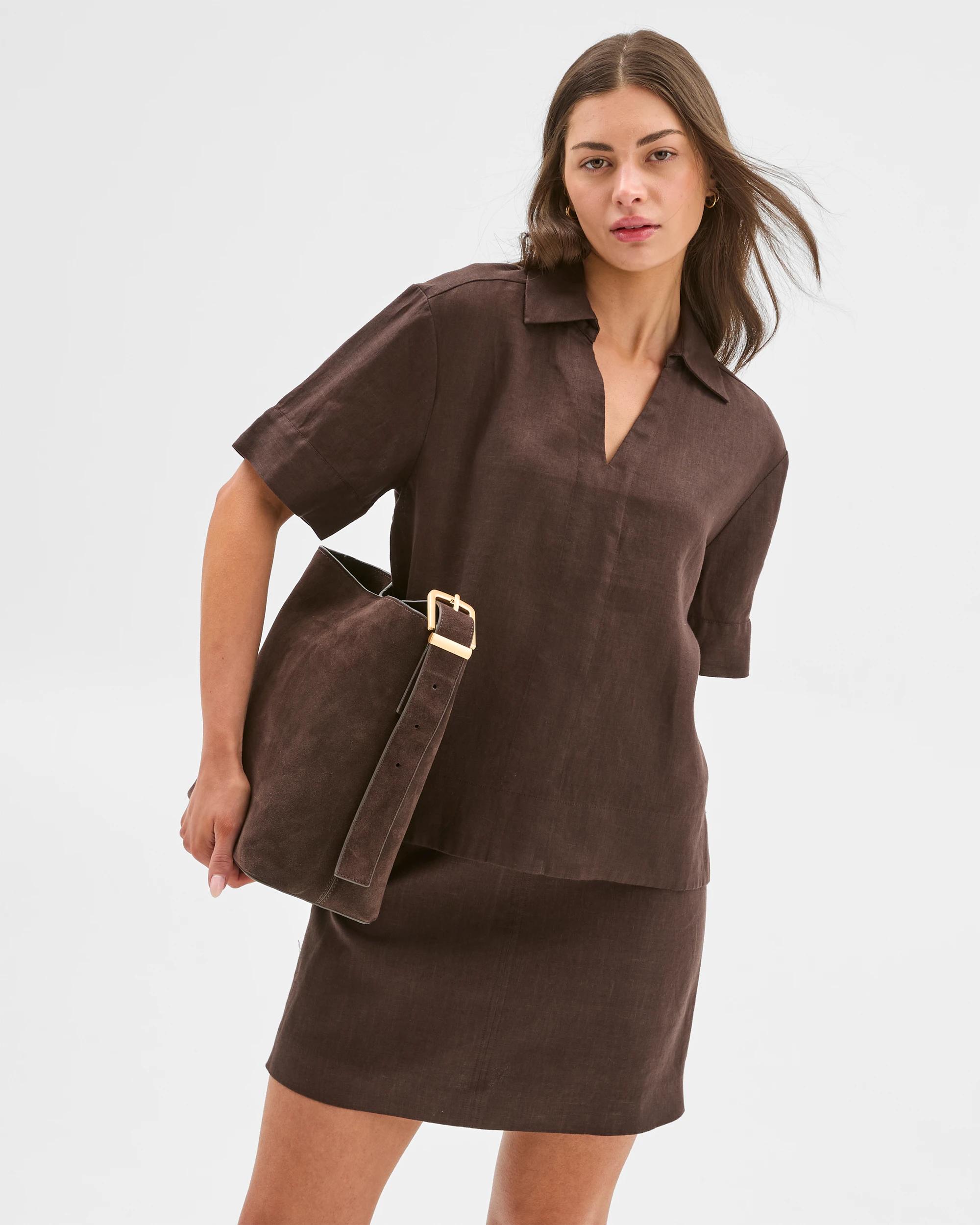 1 Target Petites European Linen Seam Detail Mini Skirt BRUNETTE, 1 of 7