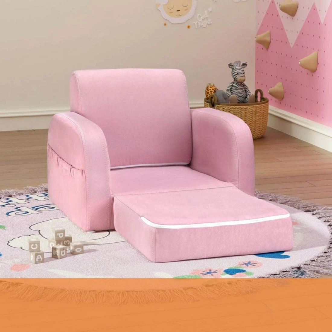3 Keezi Kids Sofa 1 Seater Children Flip Open Couch Lounger Armchair Soft - Pink, 3 of 5