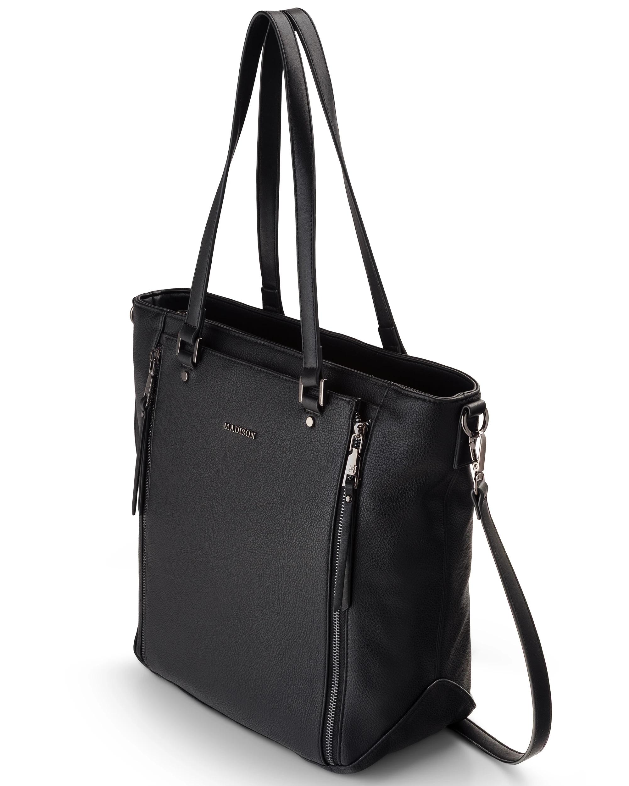 3 Madison Accessories Amelia Large Zip Detail Tote BLACK GUNMETAL, 3 of 8