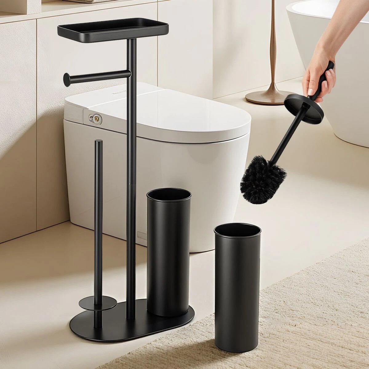 2 LUXSUITE Toilet Paper Holder Brush Phone Shelf Free Standing Bathroom Organiser Spare Tissue Roll Storage Reserve Floor, 2 of 6