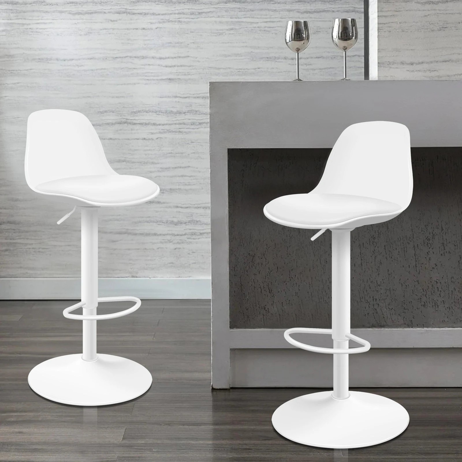 2 Alfordson 2x Bar Stools Kitchen Swivel Chair Leather Gas Lift Philip - White, 2 of 8