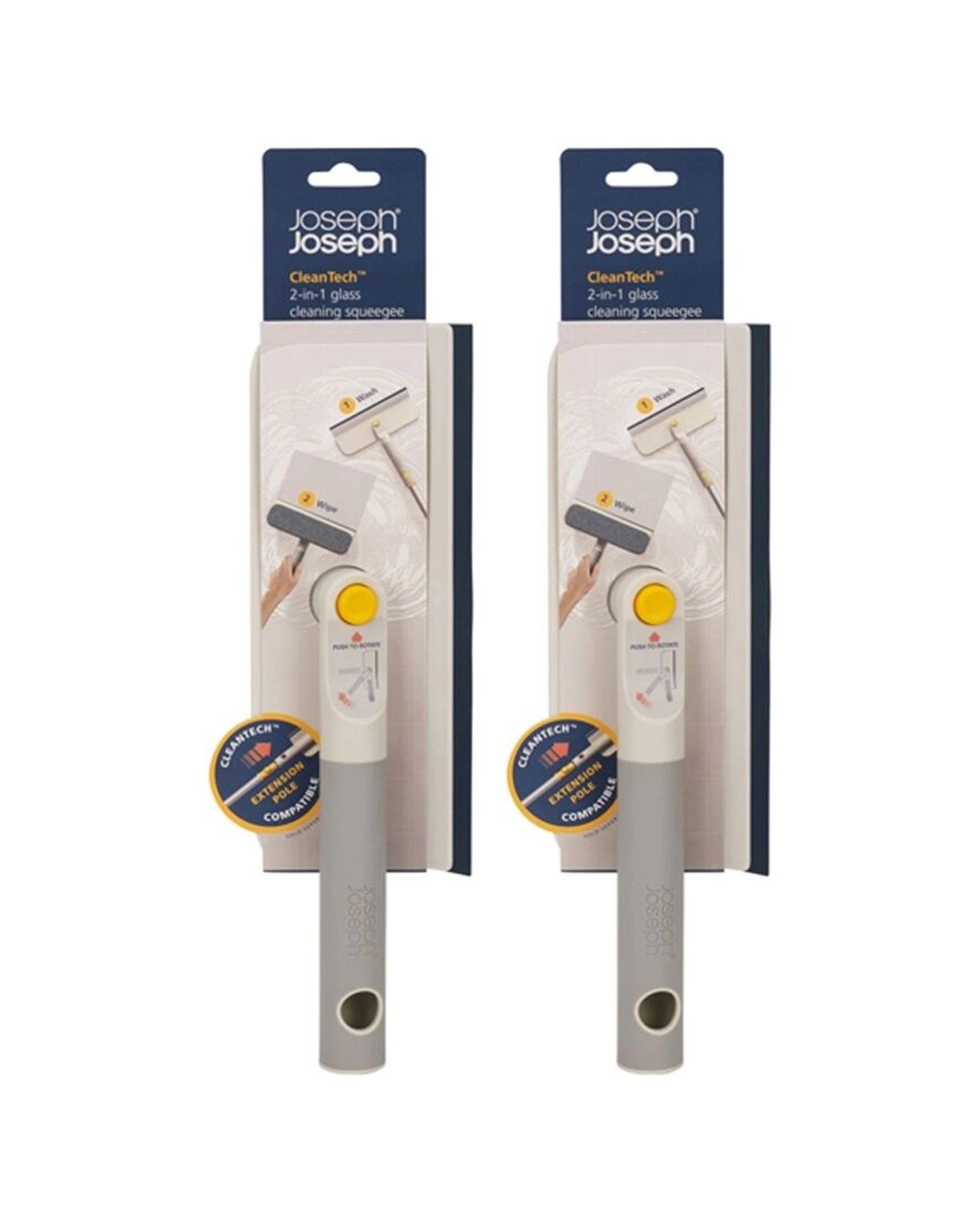 1 Joseph Joseph 2PK CleanTech 2-in-1 Glass Cleaning Squeegee Microfibre Cloth Stone - Natural, 1 of 7