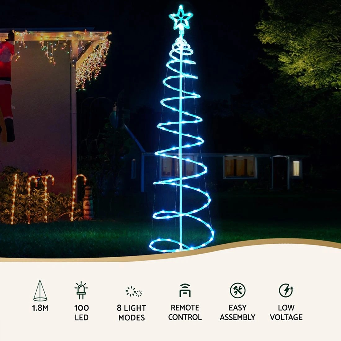 5 Jingle Jollys Christmas Tree 1.8m 100 RGB LED Rope Lights Xmas Trees Decoration - Multi, 5 of 7