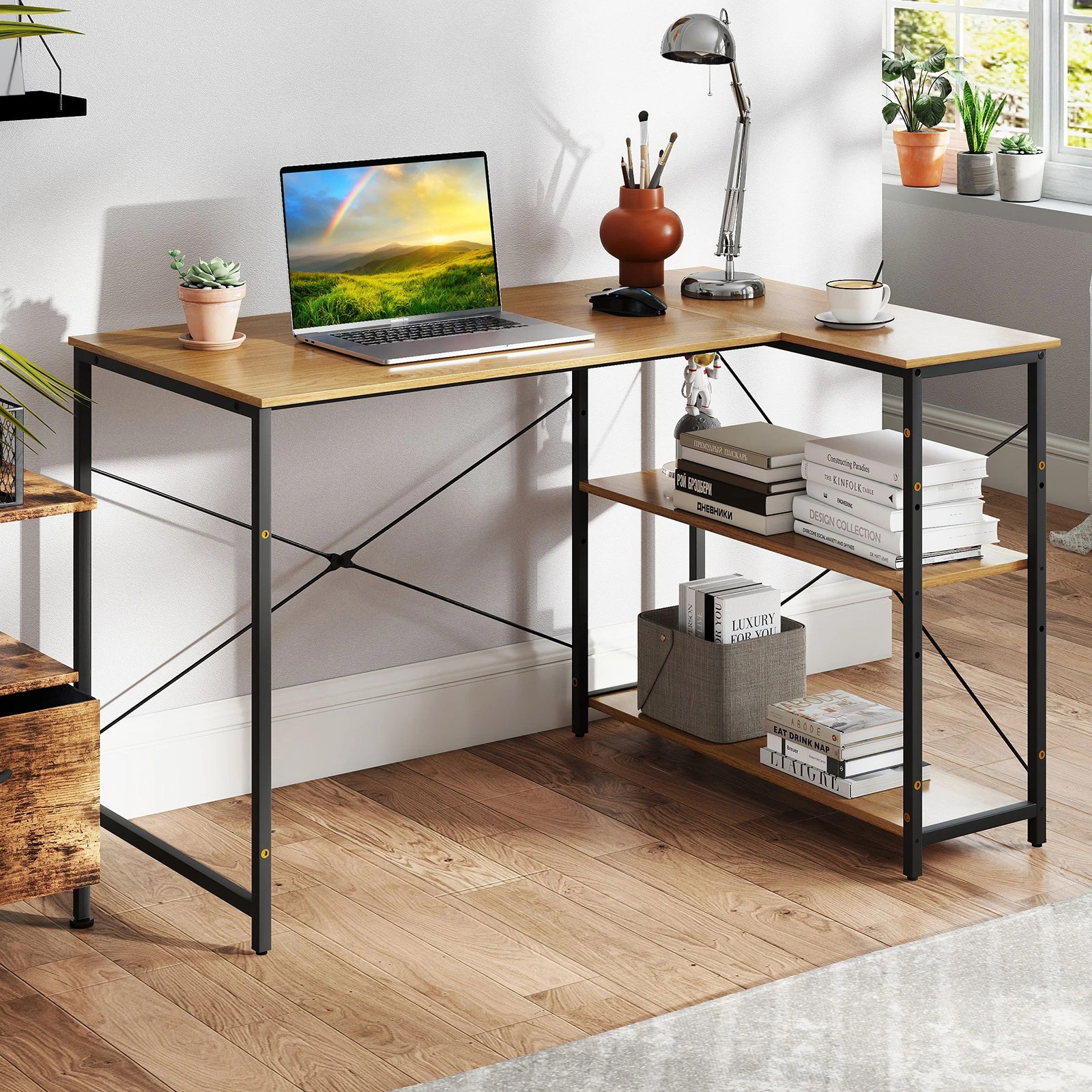 3 Costway L-Shaped Corner Computer Desk Writing Study Table Workstation, 3 of 3