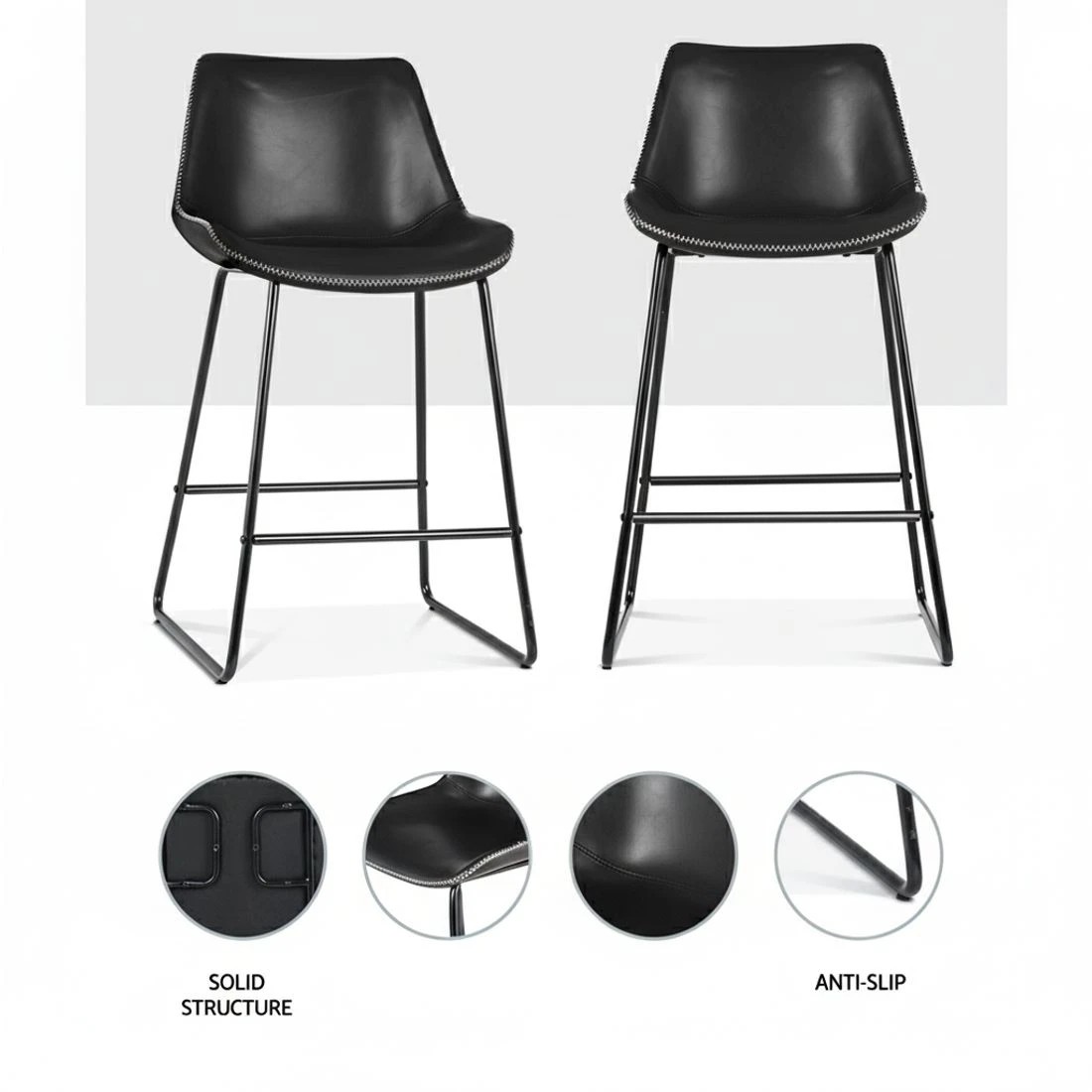 4 Artiss 2x Bar Stools Leather Padded Metal Legs - Black, 4 of 5