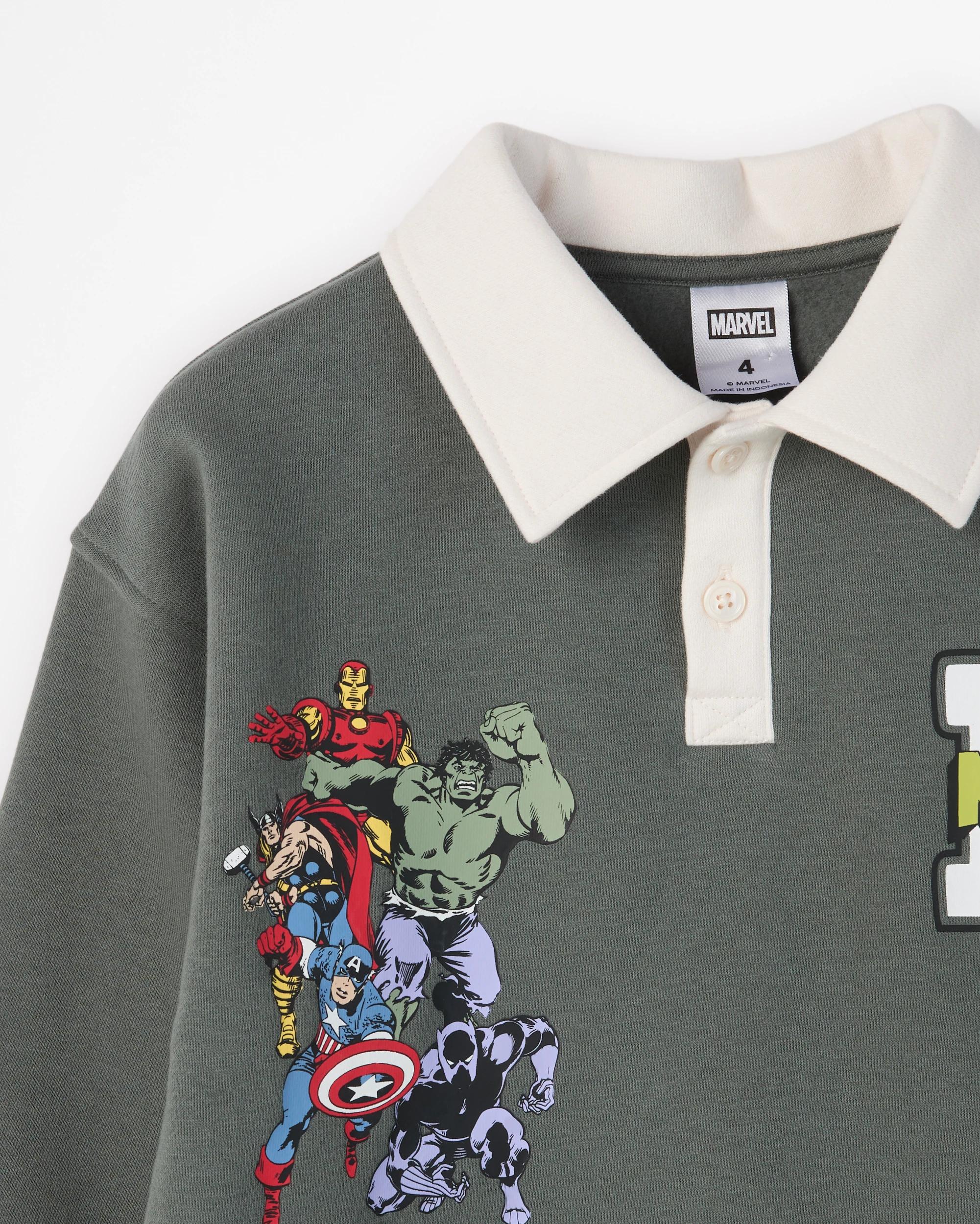2 Disney Marvel Australian Cotton Blend Lightweight Long Sleeve Rugby Top GREEN, 2 of 2