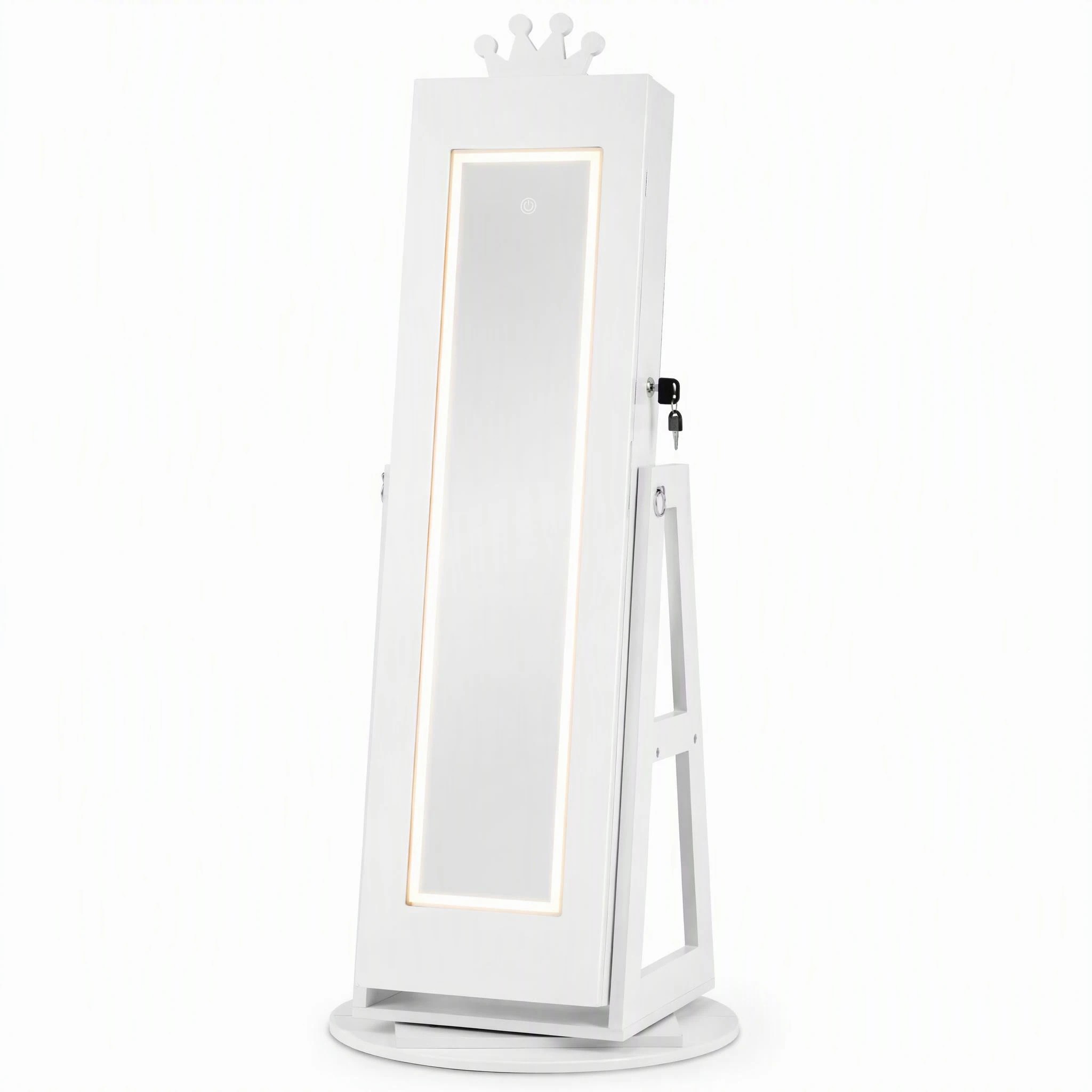 1 Costway Swivel Mirror Jewellery Cabinet Jewelry Organizer Standing Box Princess Armoire - White, 1 of 9