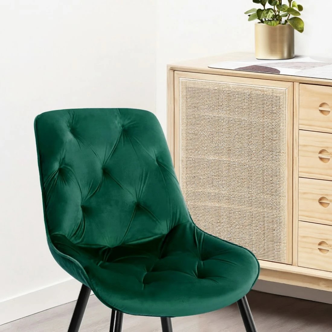 4 Artiss Dining Chairs Set of 4 Velvet Diamond Tufted Green - Green, 4 of 5