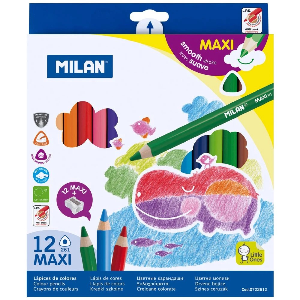 1 Milan Maxi Triangular Coloured Pencils Assorted 12 Pack, 1 of 3