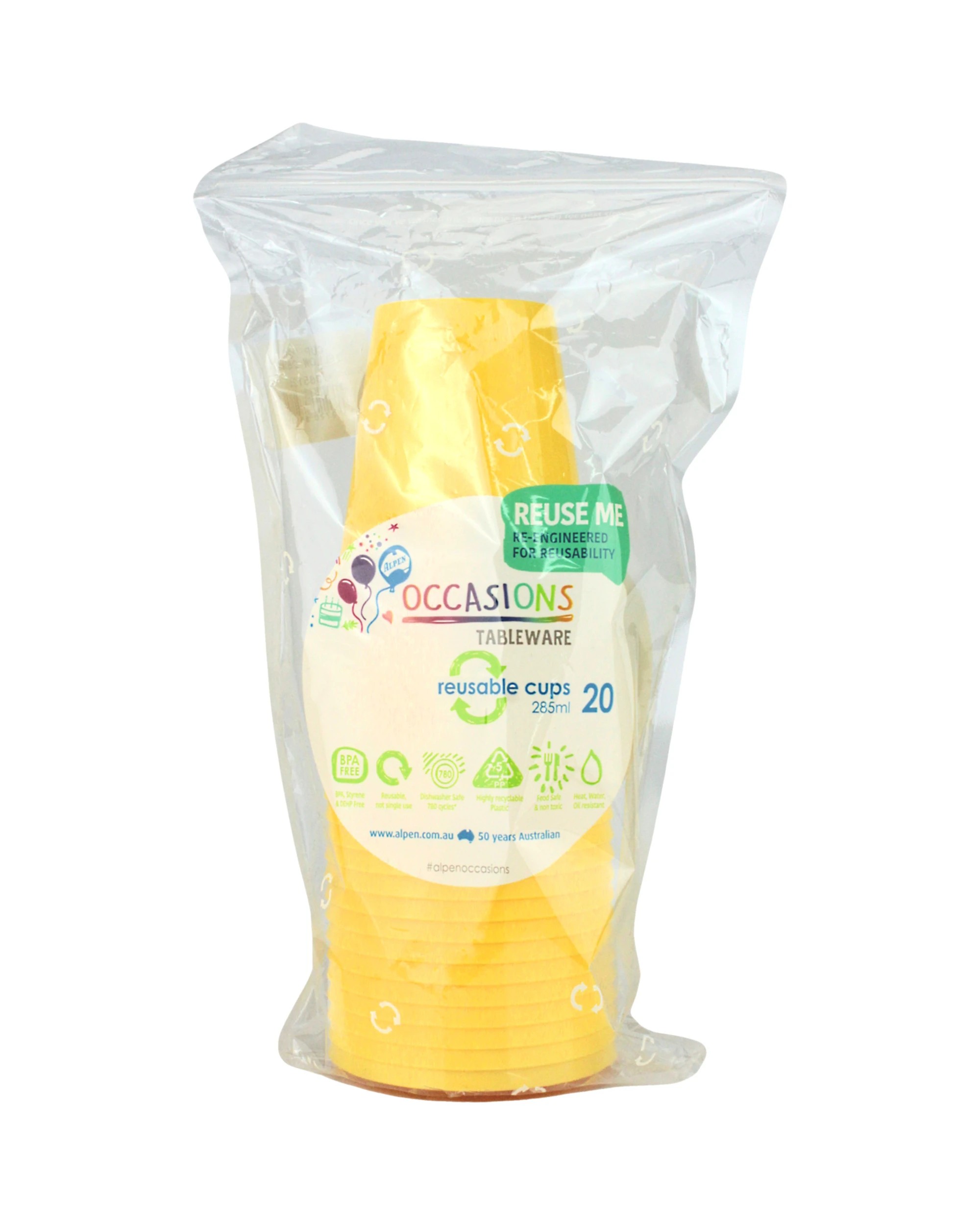 2 Alpen Reusable Cups 285ml Pack of 20 - Yellow - Yellow, 2 of 3